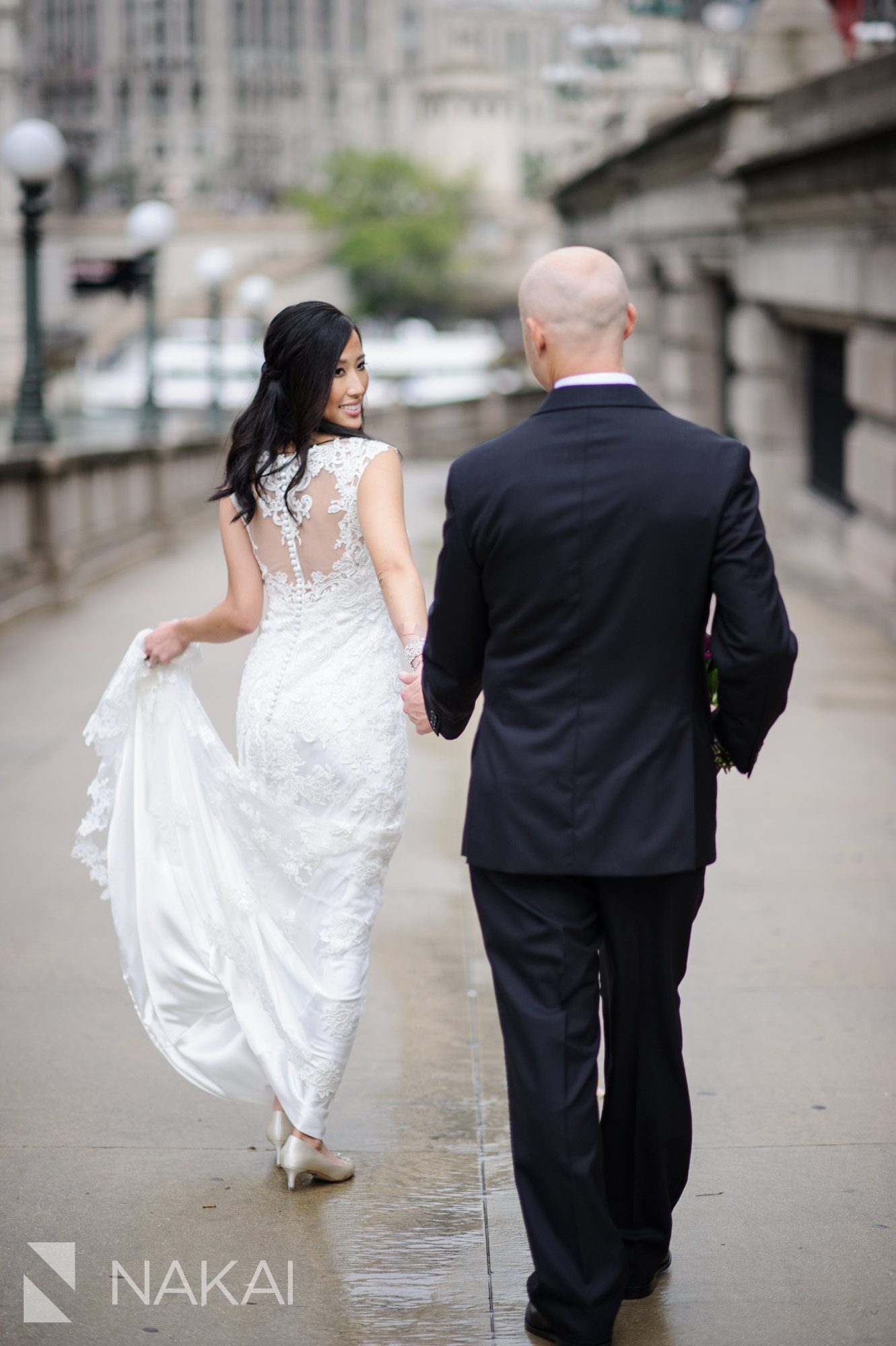 chicago river walk wedding photographer bride groom