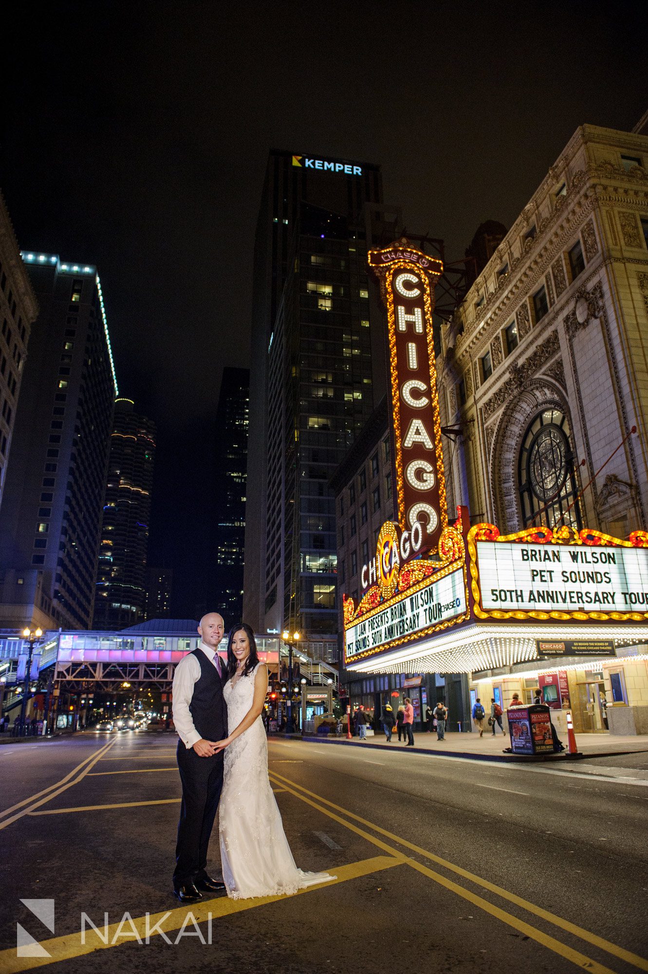 chicago wedding photographer marquee night state street