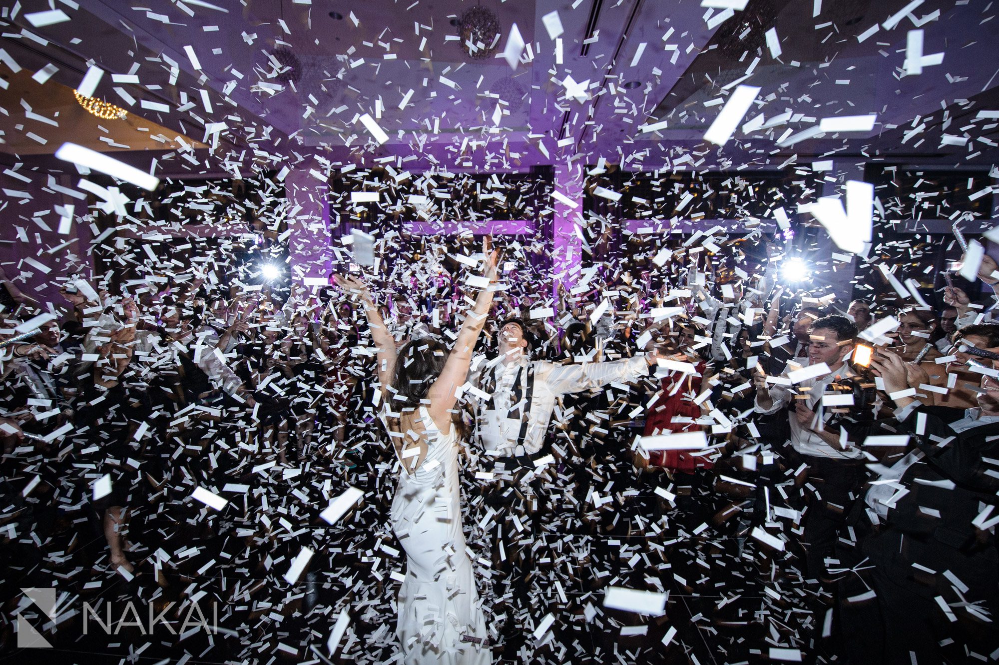 chicago aqua radisson blu wedding photographer confetti reception bride groom