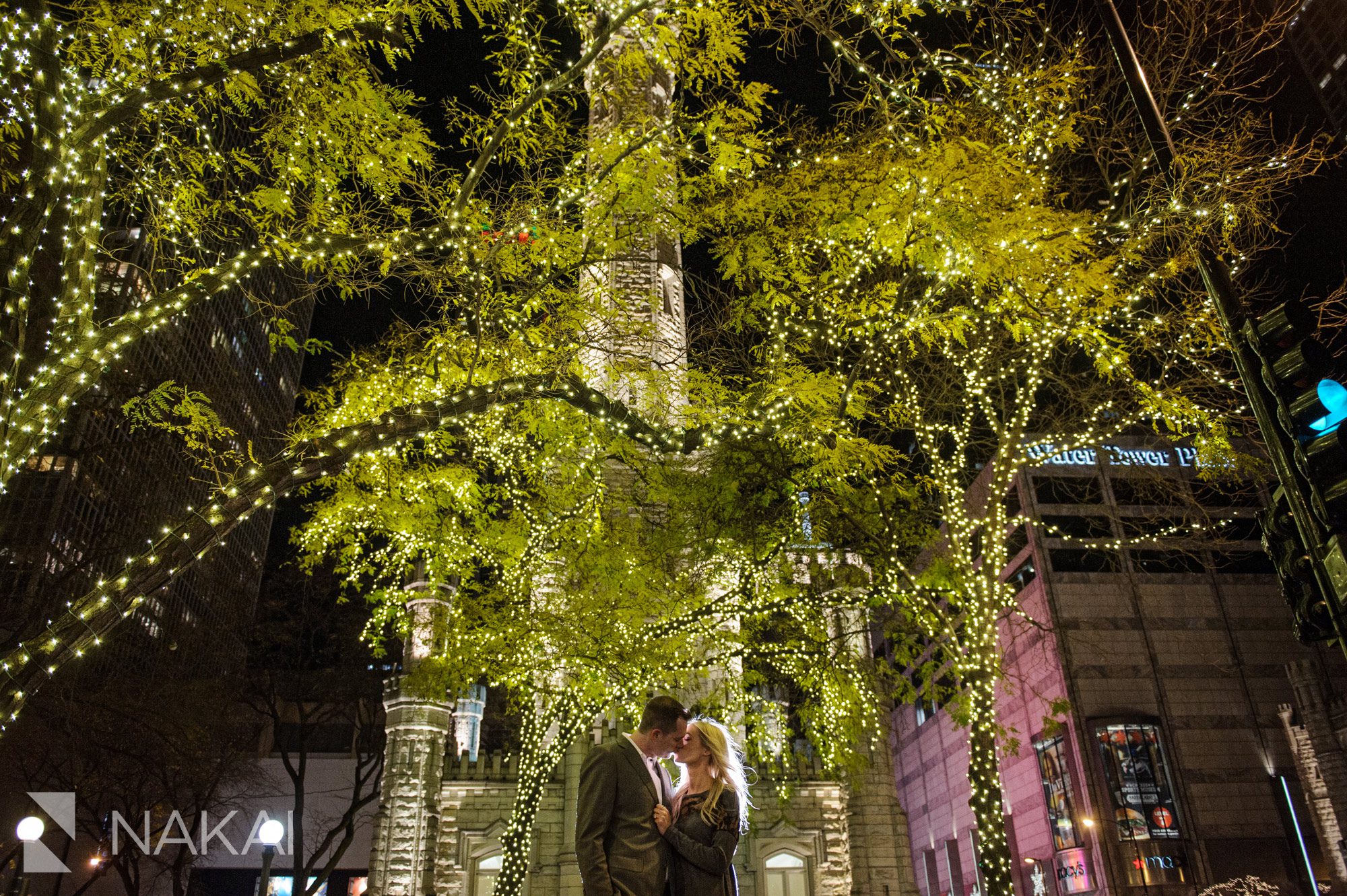 michigan ave engagement photographer night time