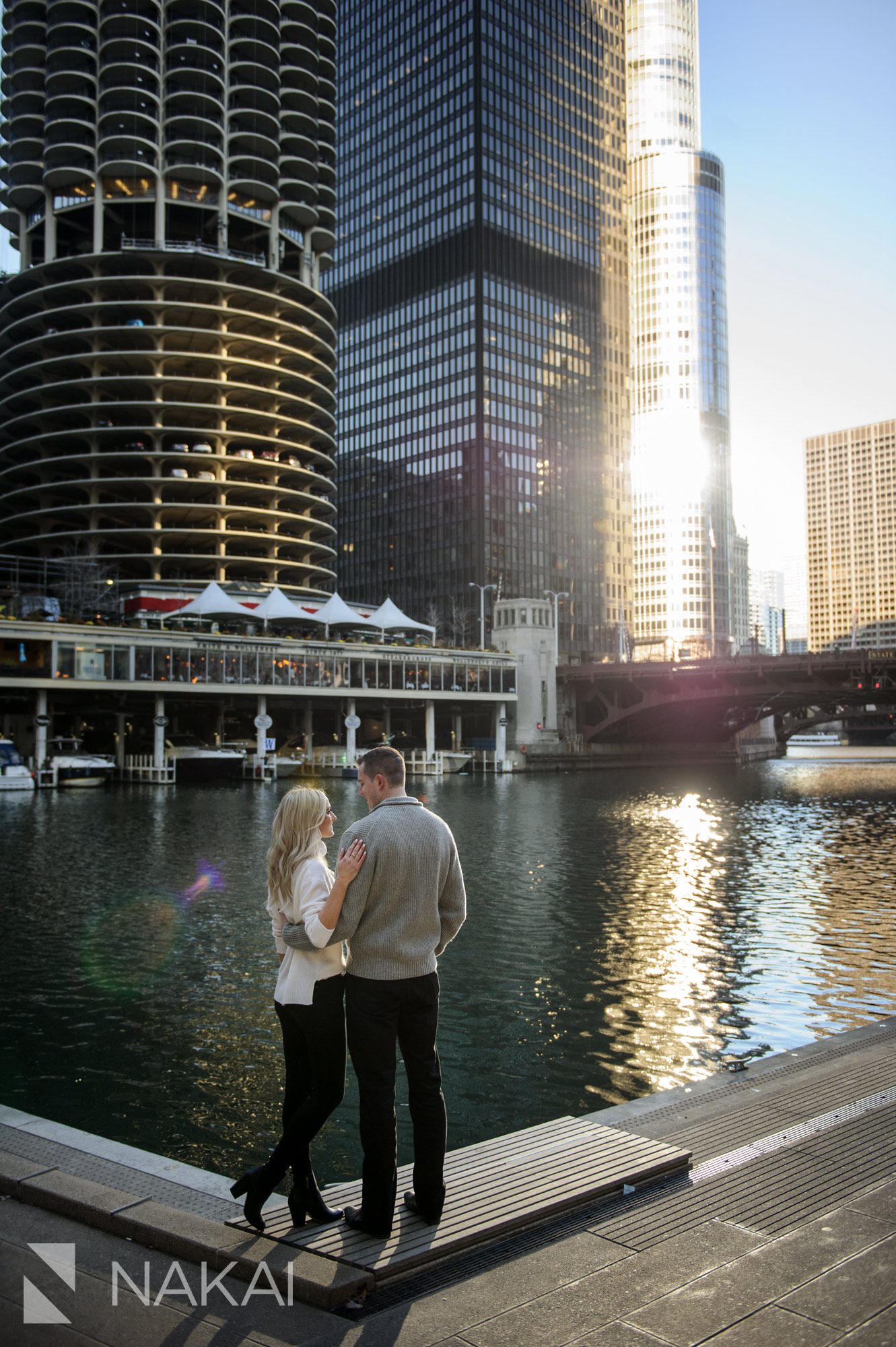 riverwalk engagement photo chicago 