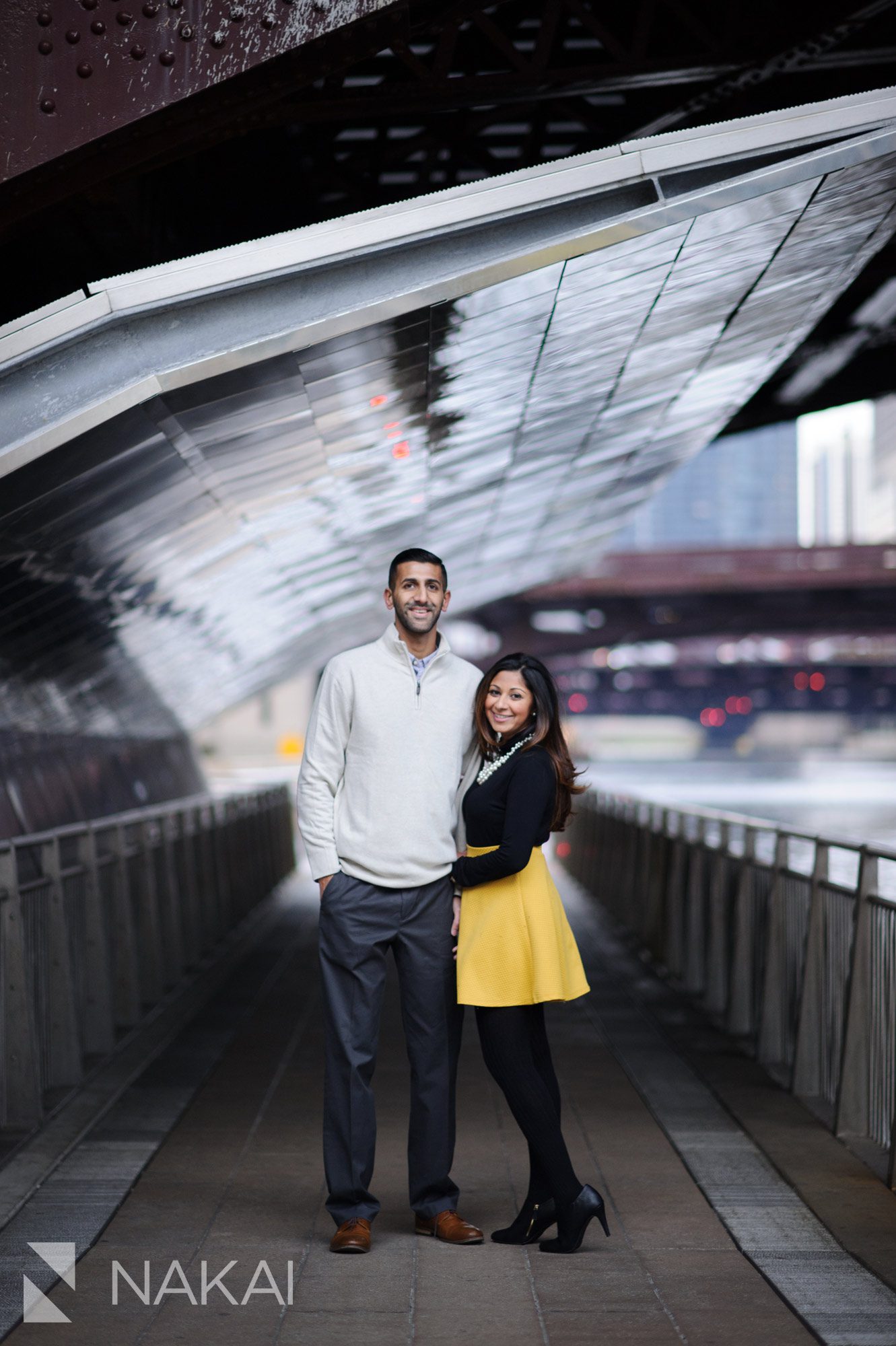 winter chicago engagement picture riverwalk