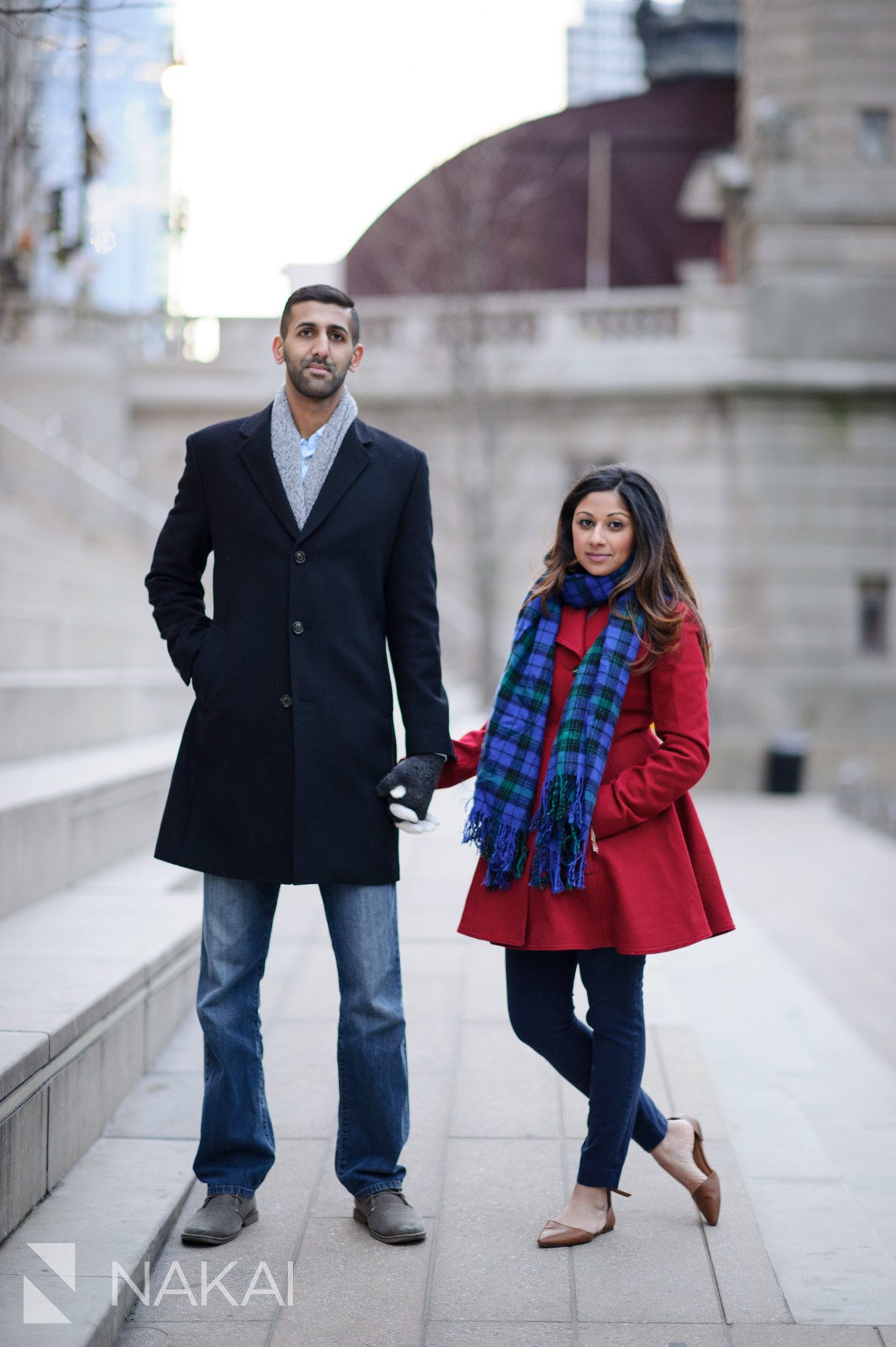 winter chicago engagement session photo river walk
