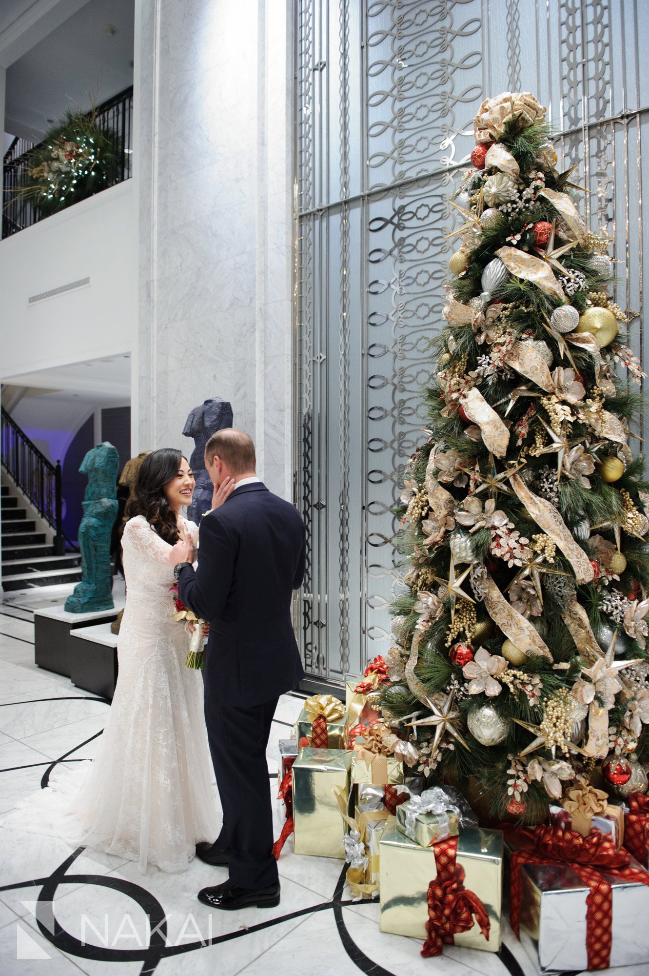chicago waldorf wedding photos bride groom lobby