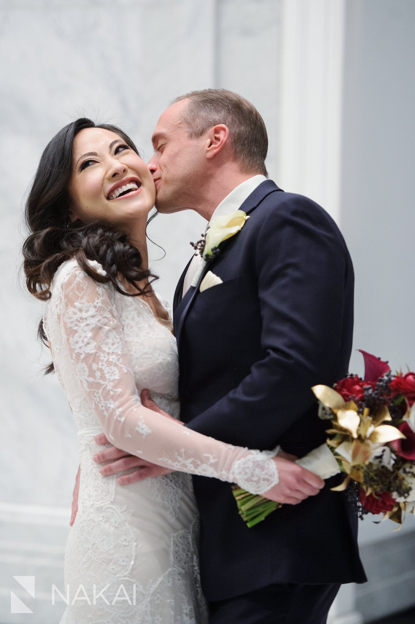 chicago waldorf wedding photographer bride groom lobby