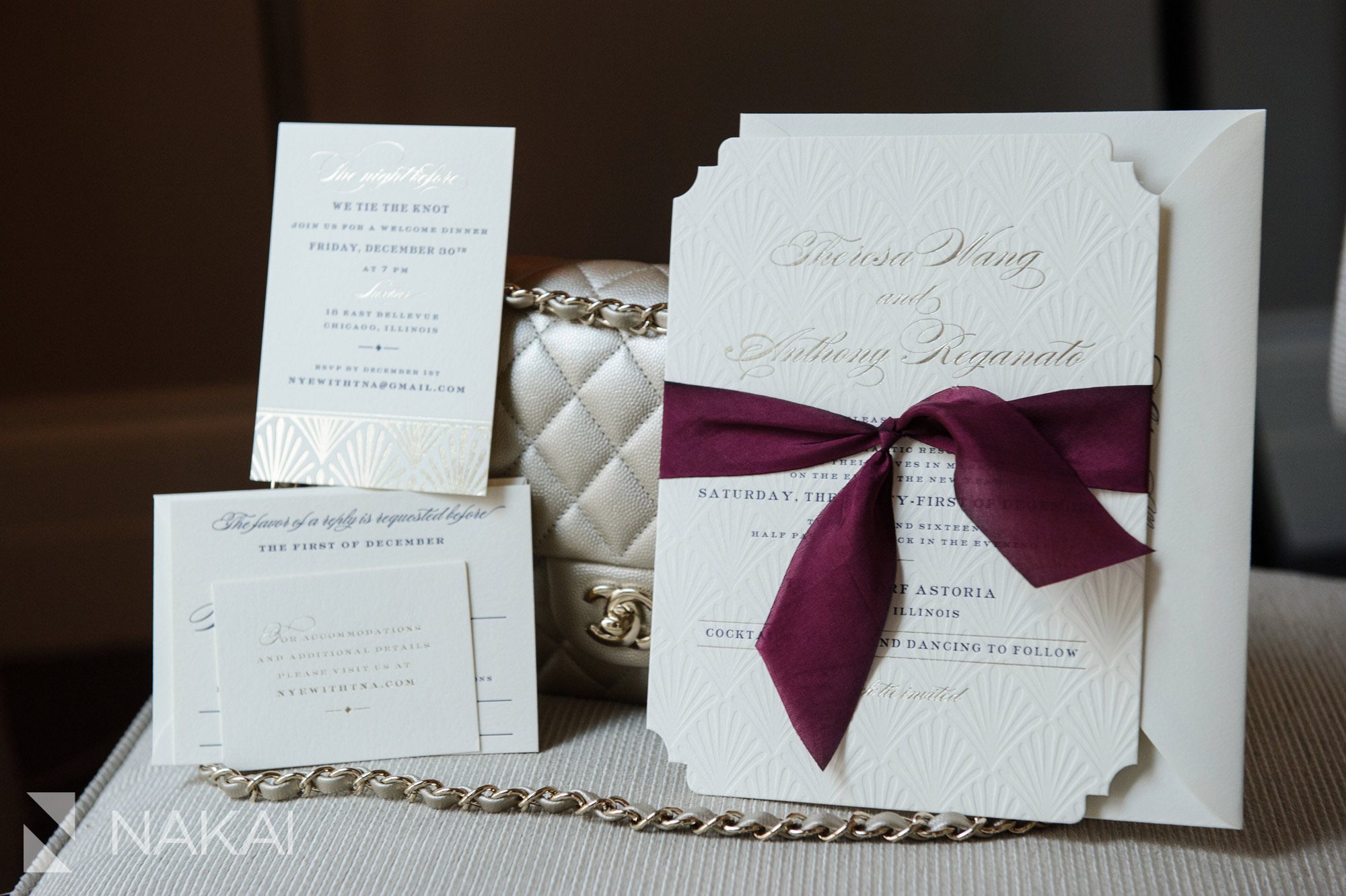 waldorf astoria chicago wedding photo invitations stationary