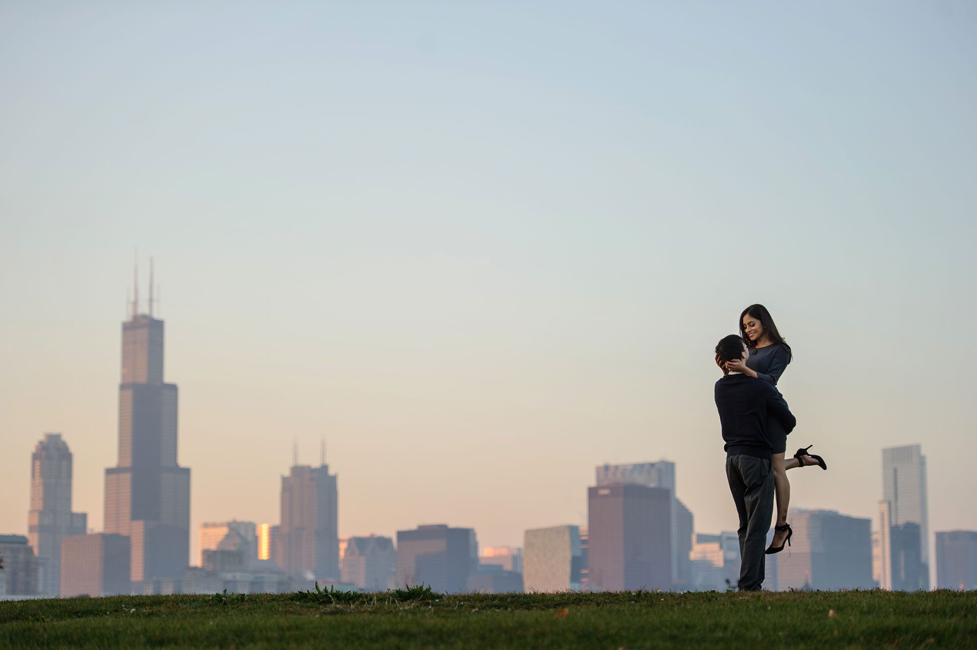 chicago skyline engagement photo adler