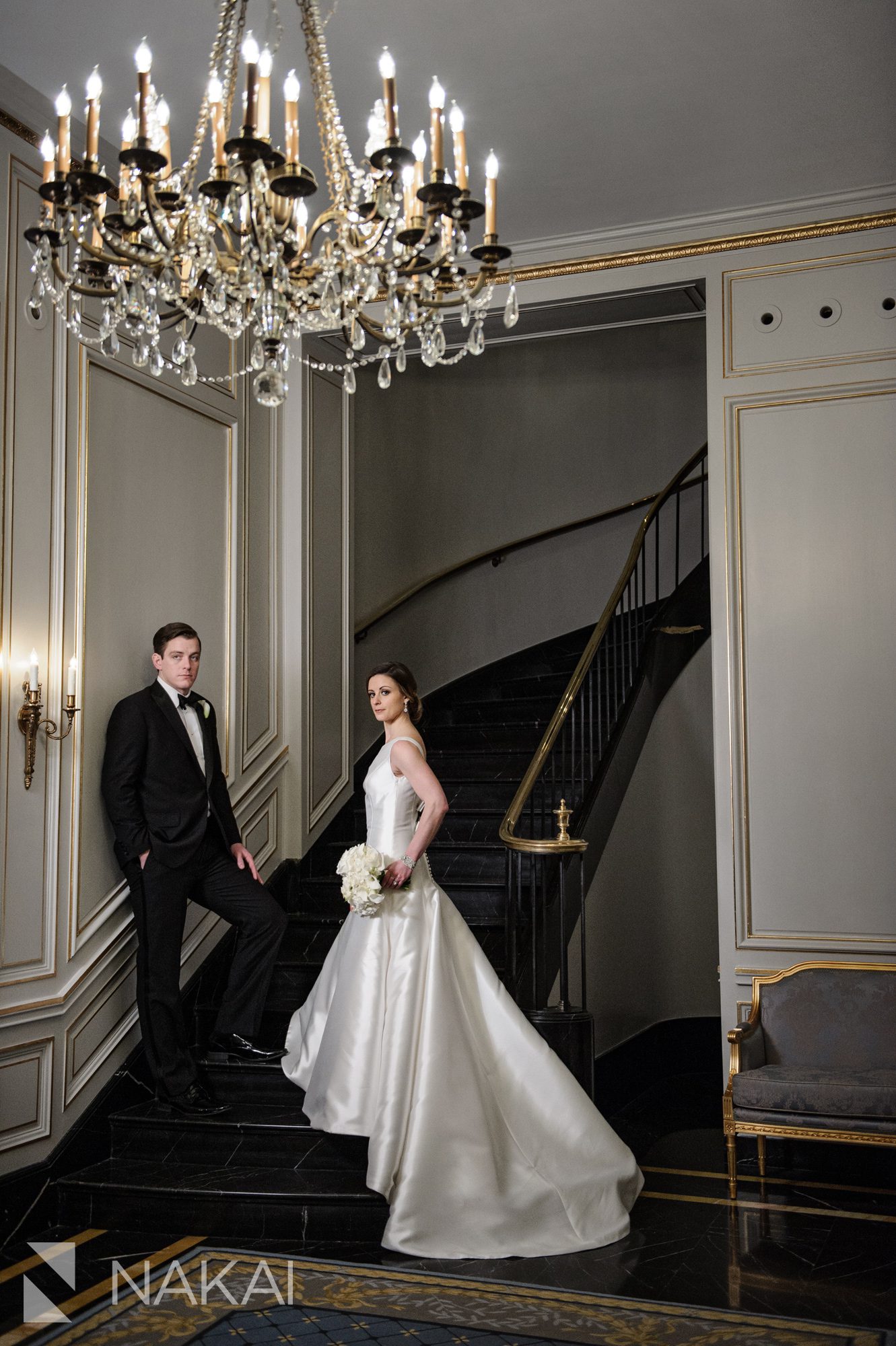 Chicago wedding pictures bride and groom stairwell