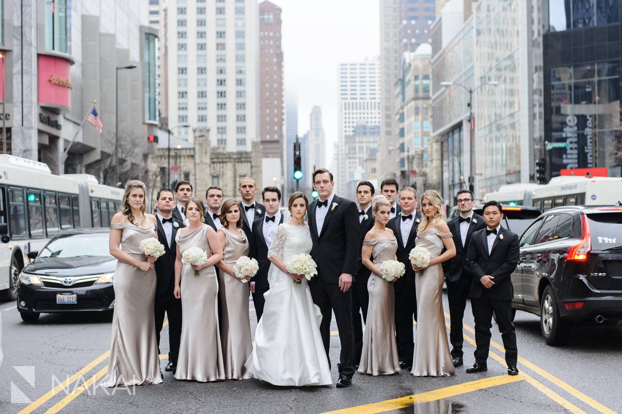 best Michigan avenue wedding photographer Chicago luxury bridal party