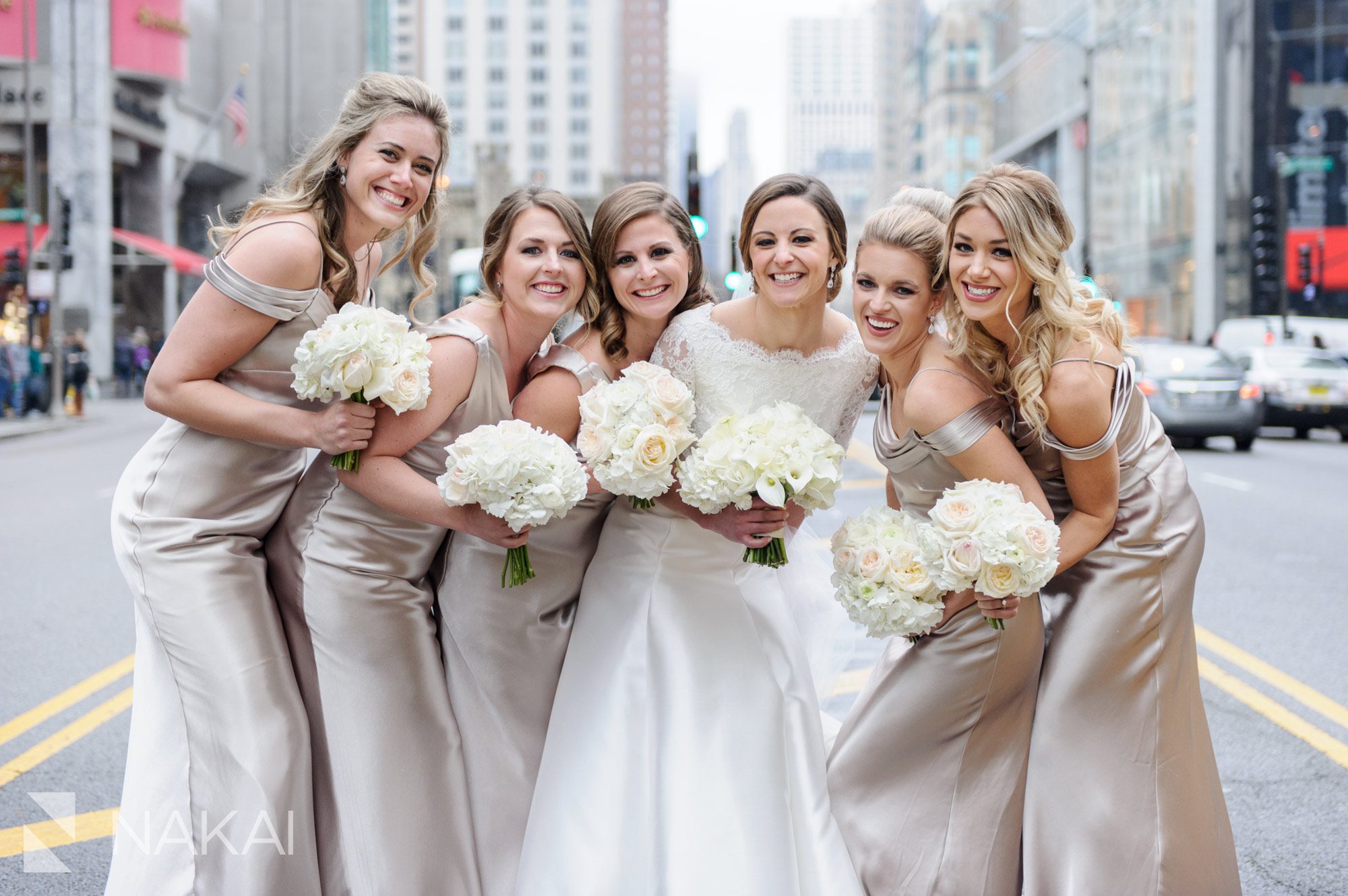 Michigan avenue wedding photographer Chicago luxury bridal party