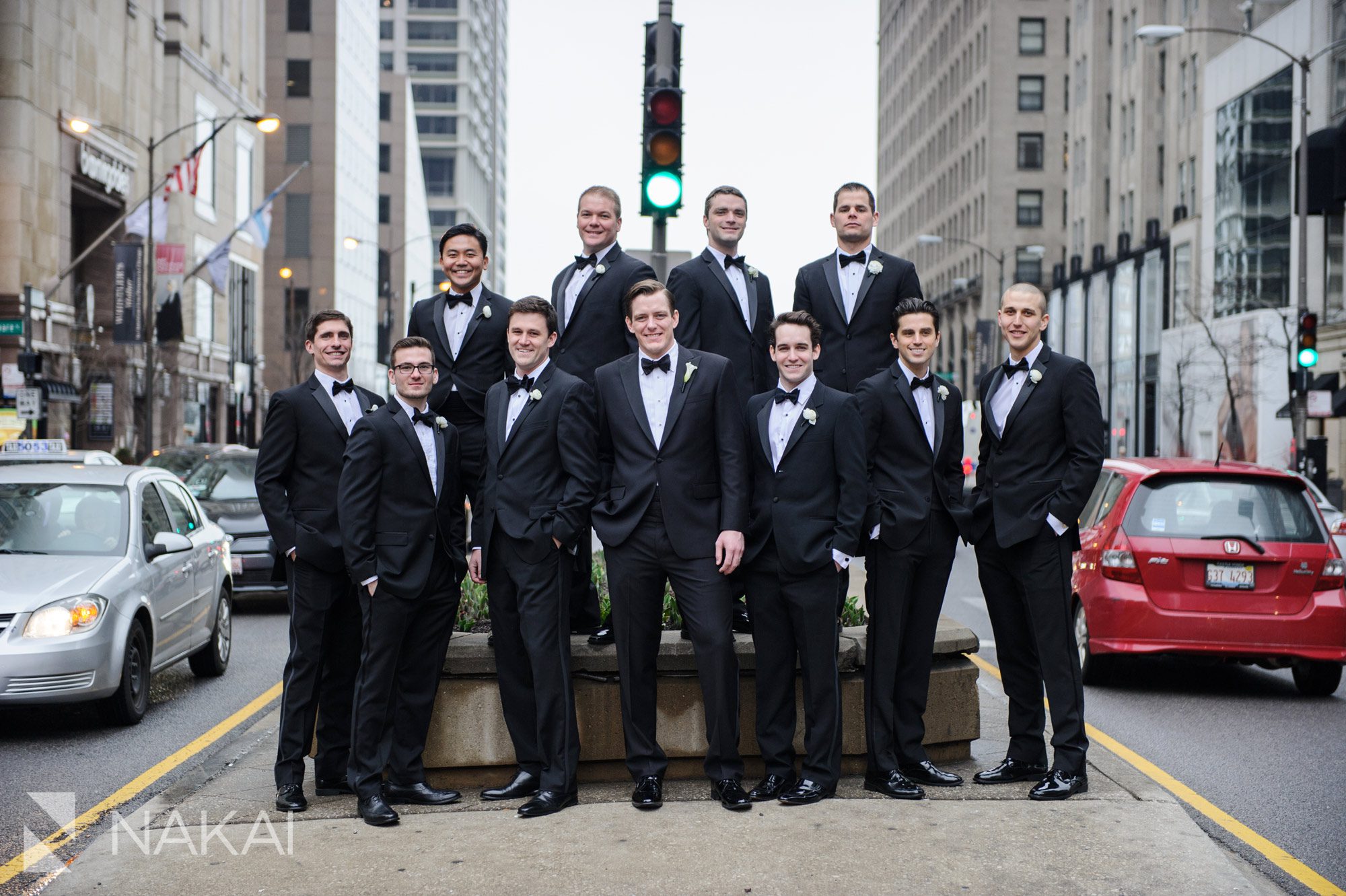 Michigan avenue wedding photo Chicago luxury bridal party