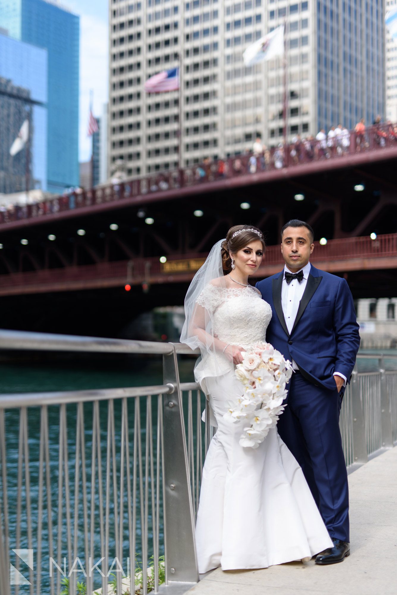 langham Chicago wedding photographer river bridge