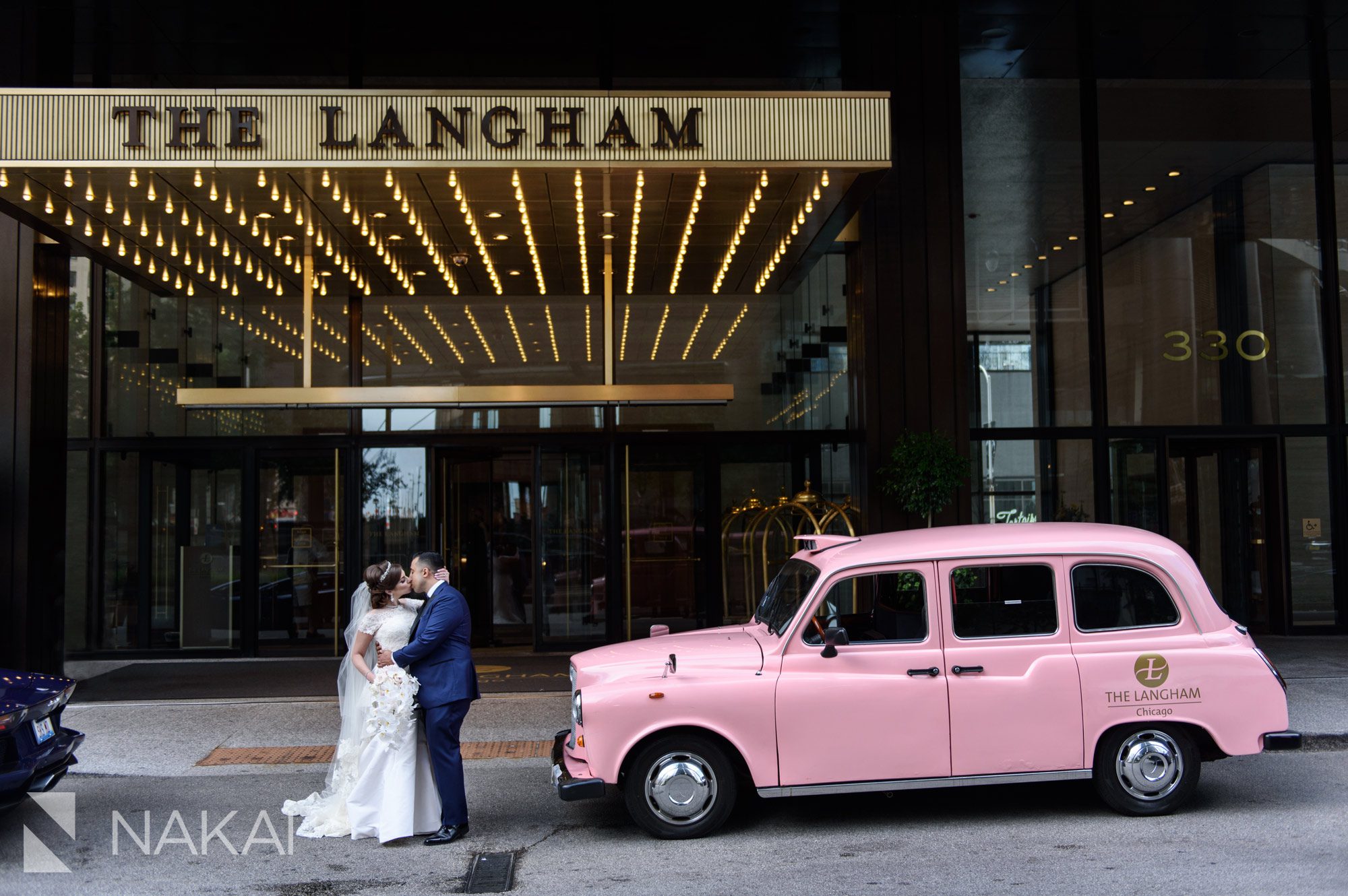 langham Chicago wedding photographer pink taxi