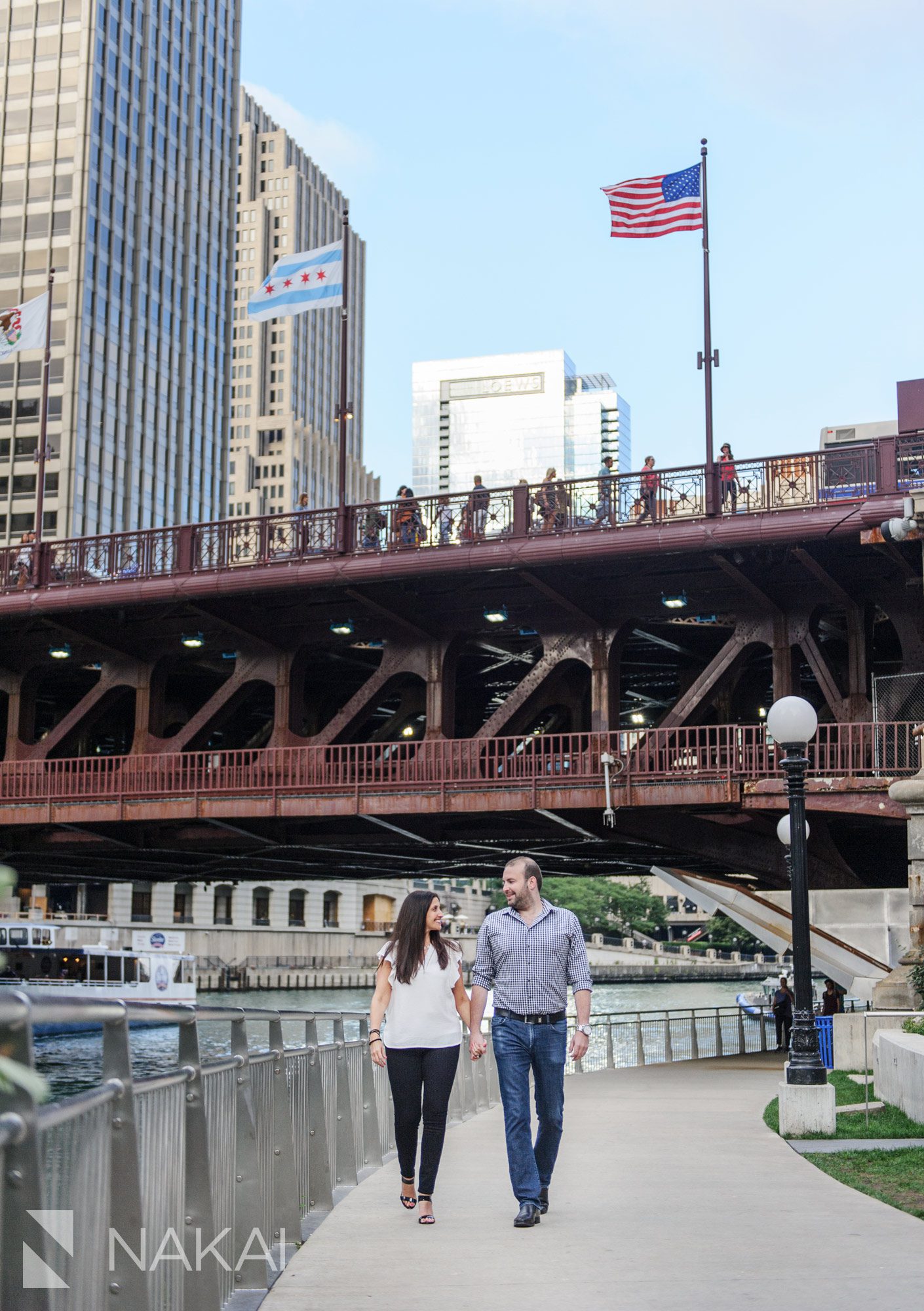 downtown Chicago engagement photographer riverwalk