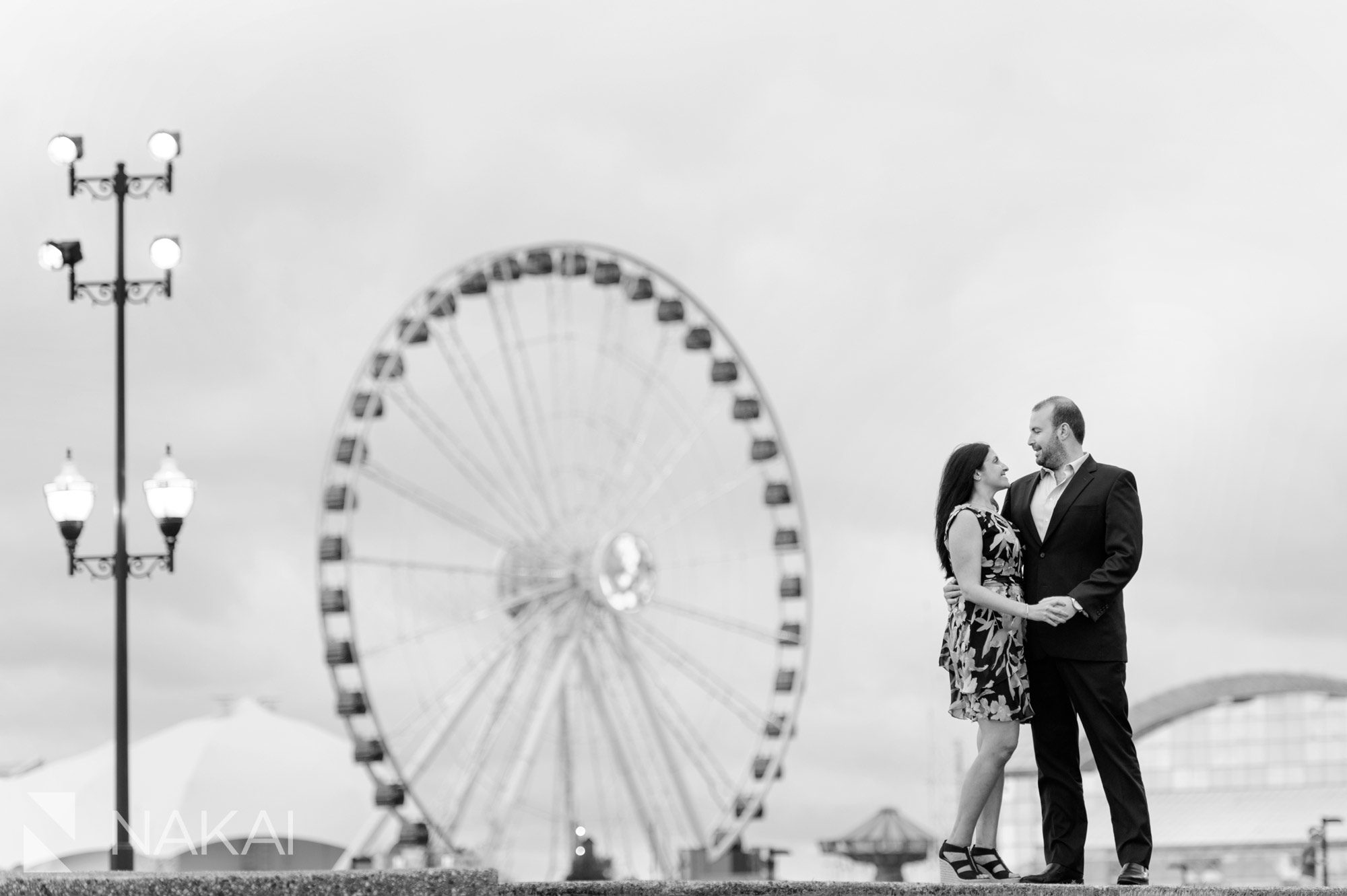 olive park engagement photo Ferris wheel navy pier