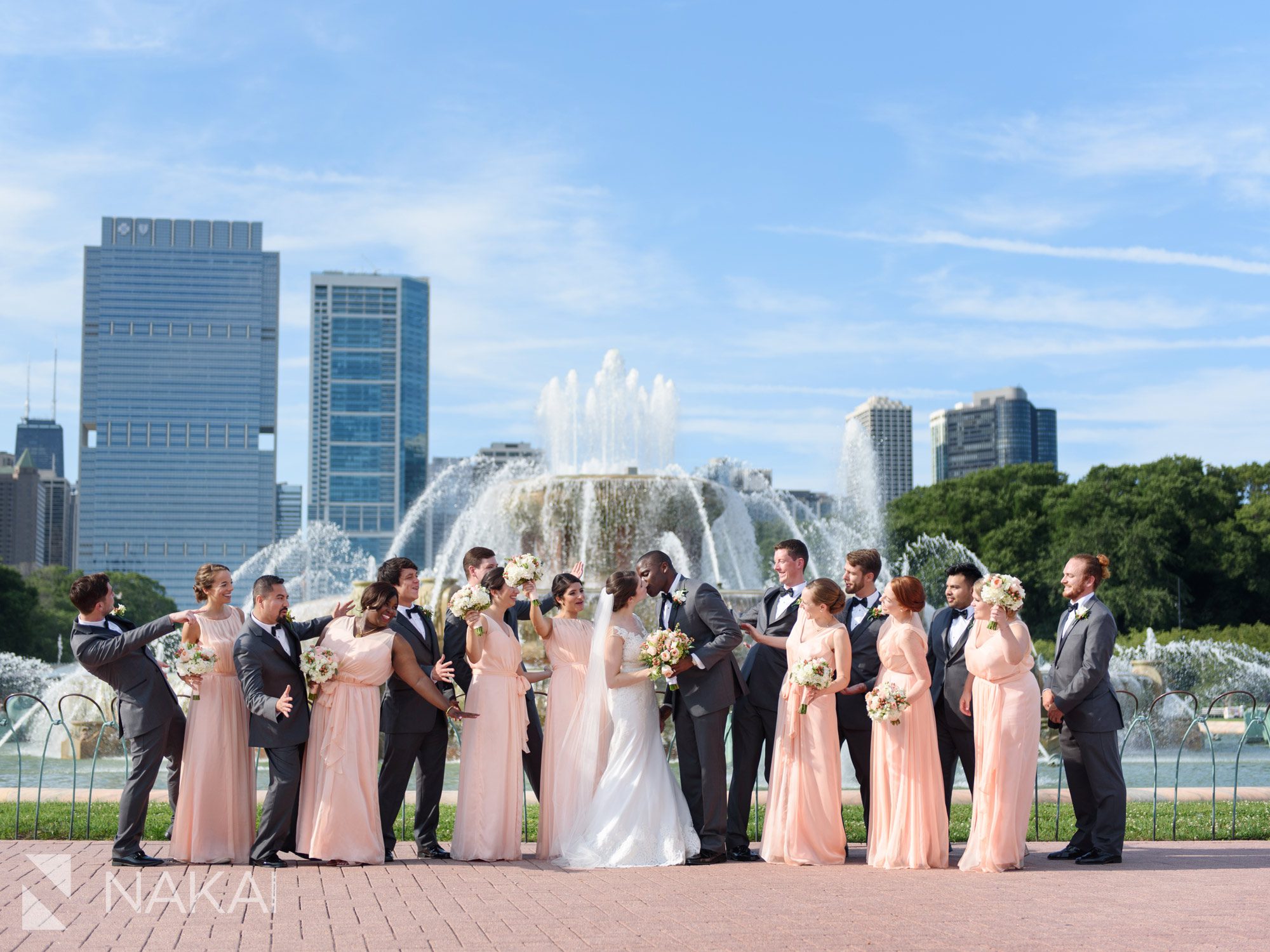 Buckingham fountain wedding photographer summer