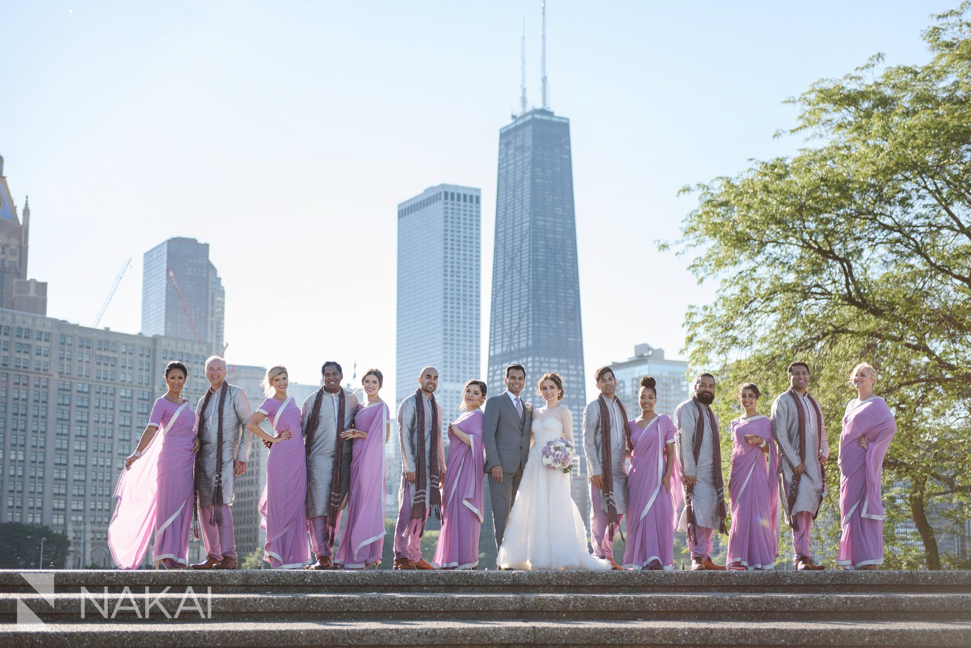 olive park Chicago wedding photos bridal party skyline