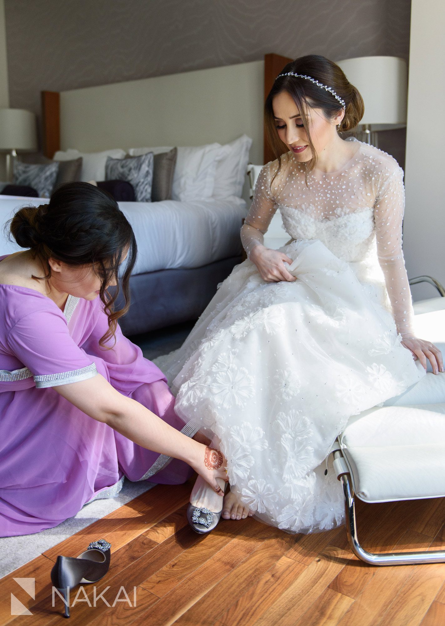 getting ready Chicago Langham wedding photographer 