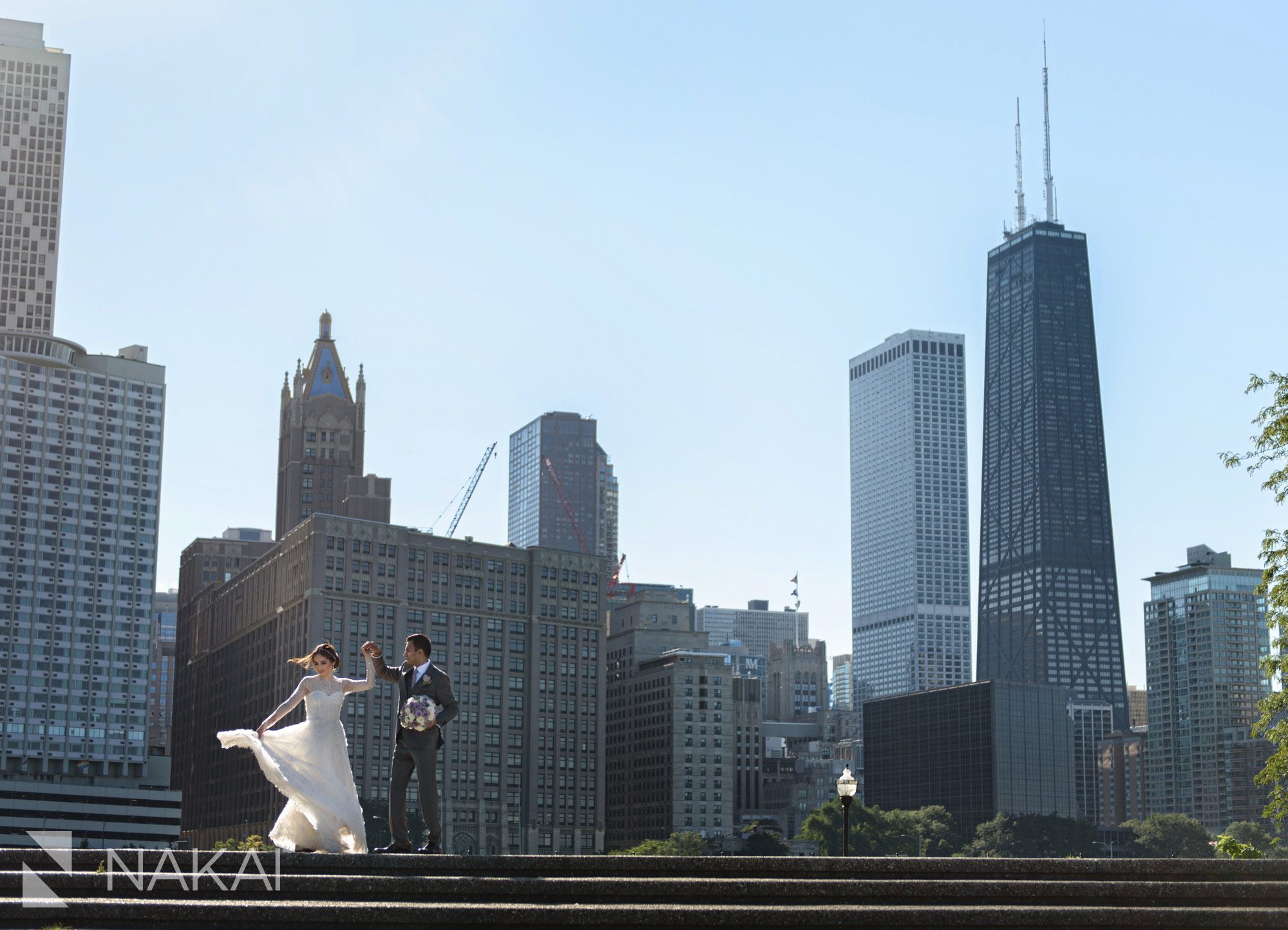 olive park wedding photographer Chicago skyline