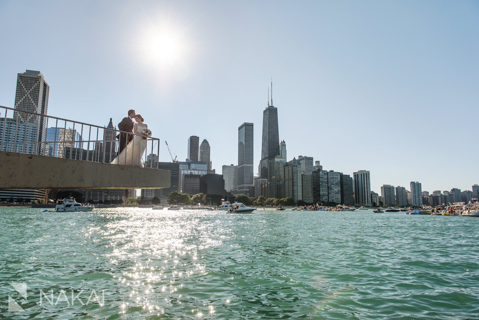 olive park wedding photos Chicago skyline