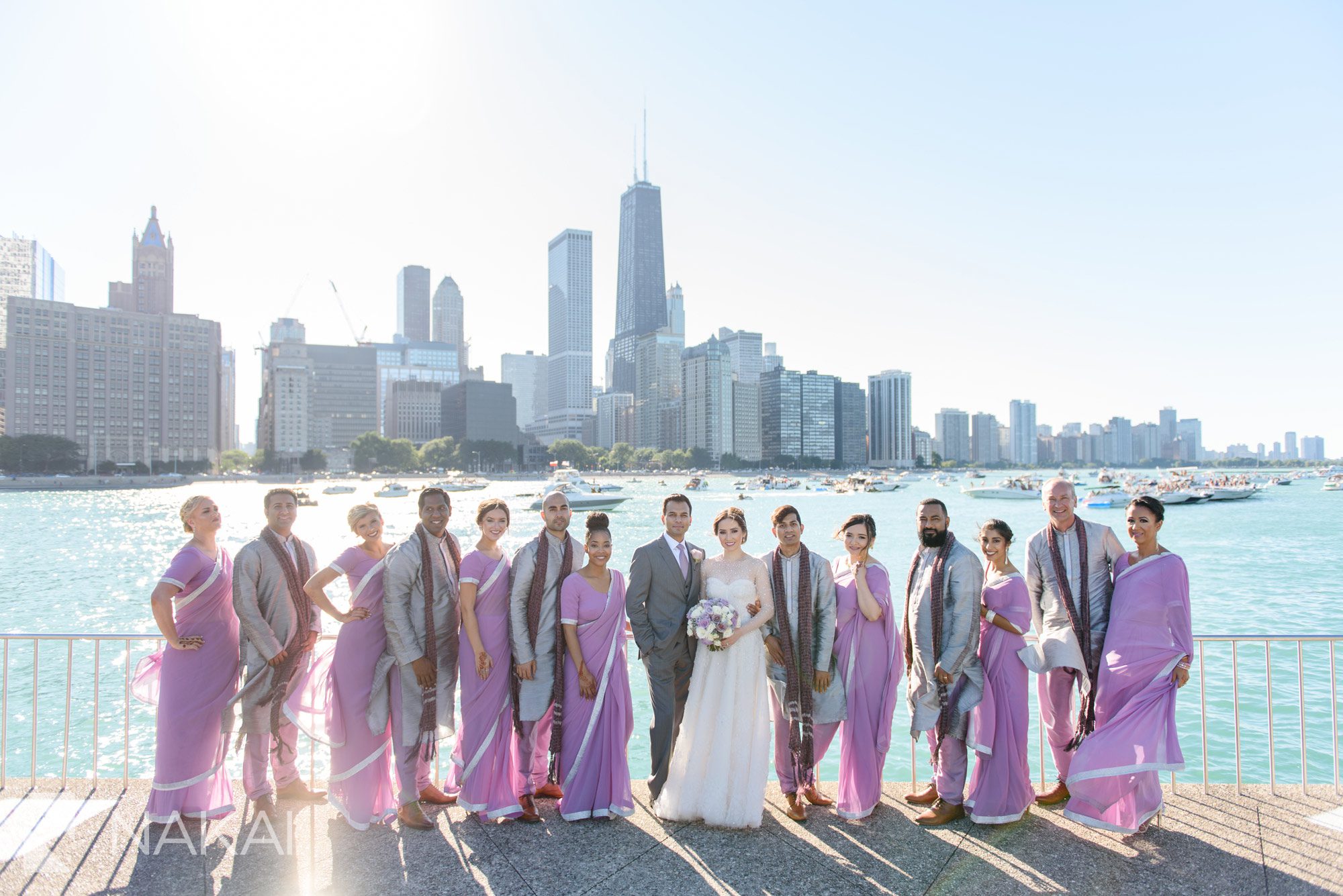 olive park wedding pictures Chicago skyline