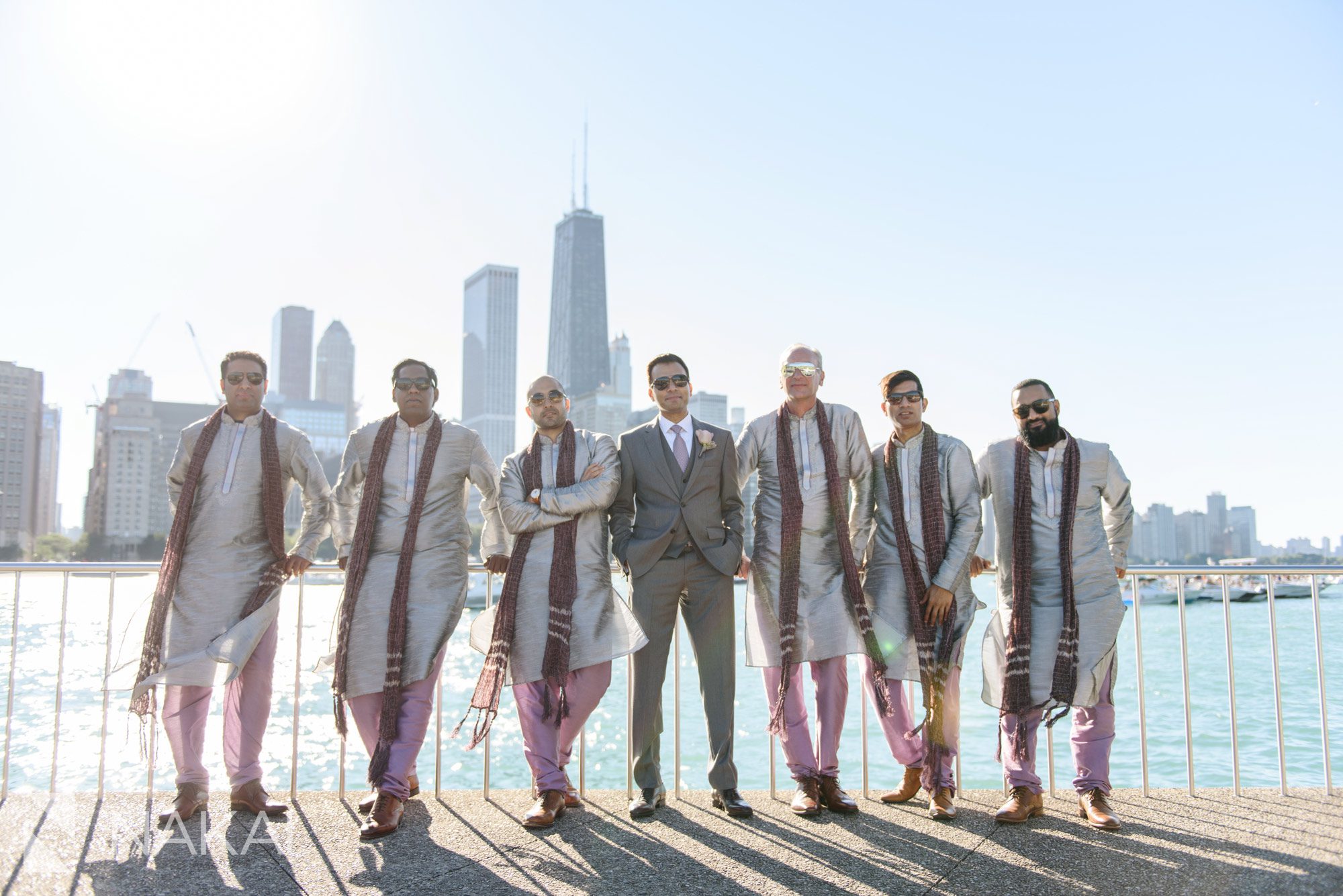 olive park wedding photos Chicago skyline