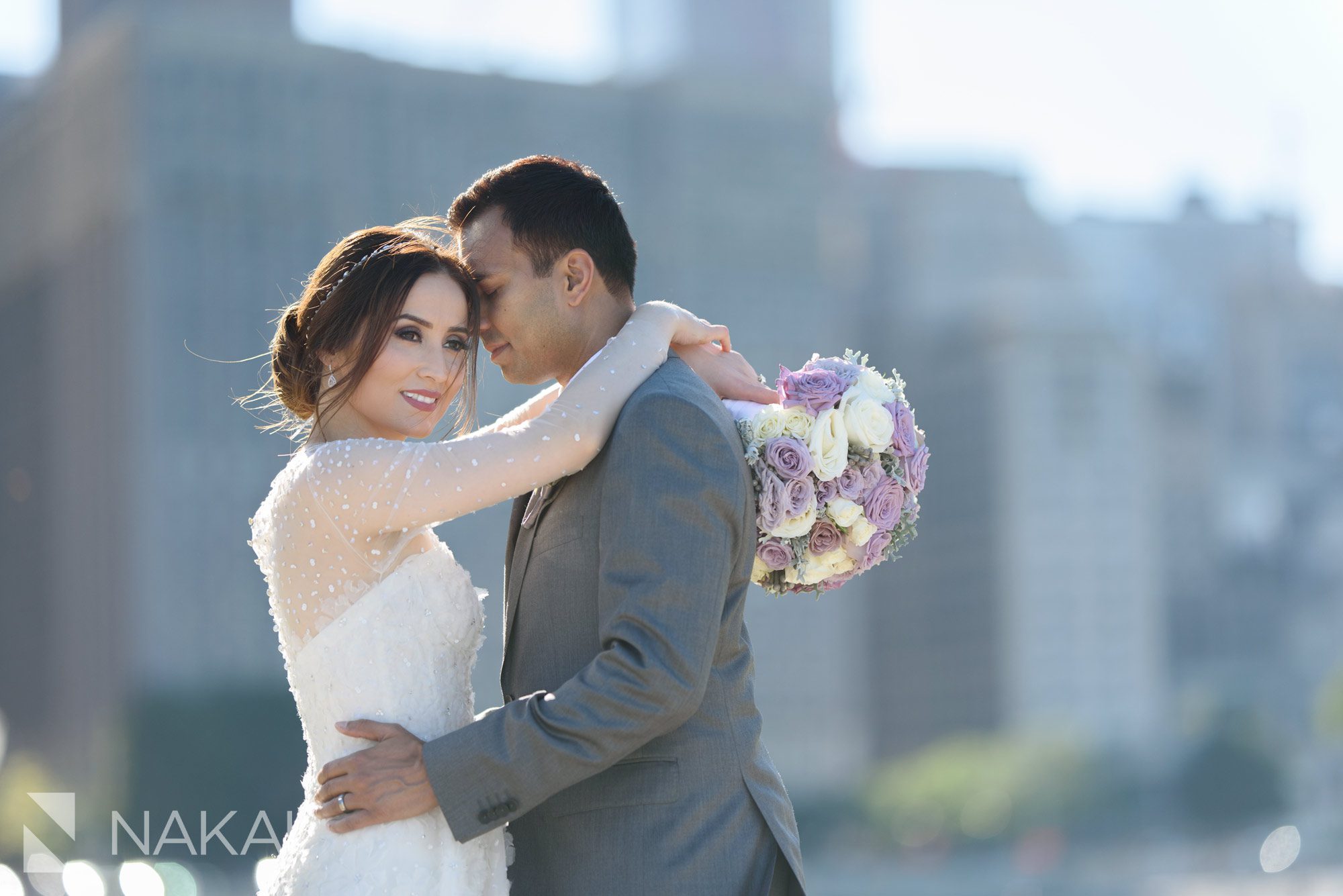 olive park wedding photographer Chicago skyline