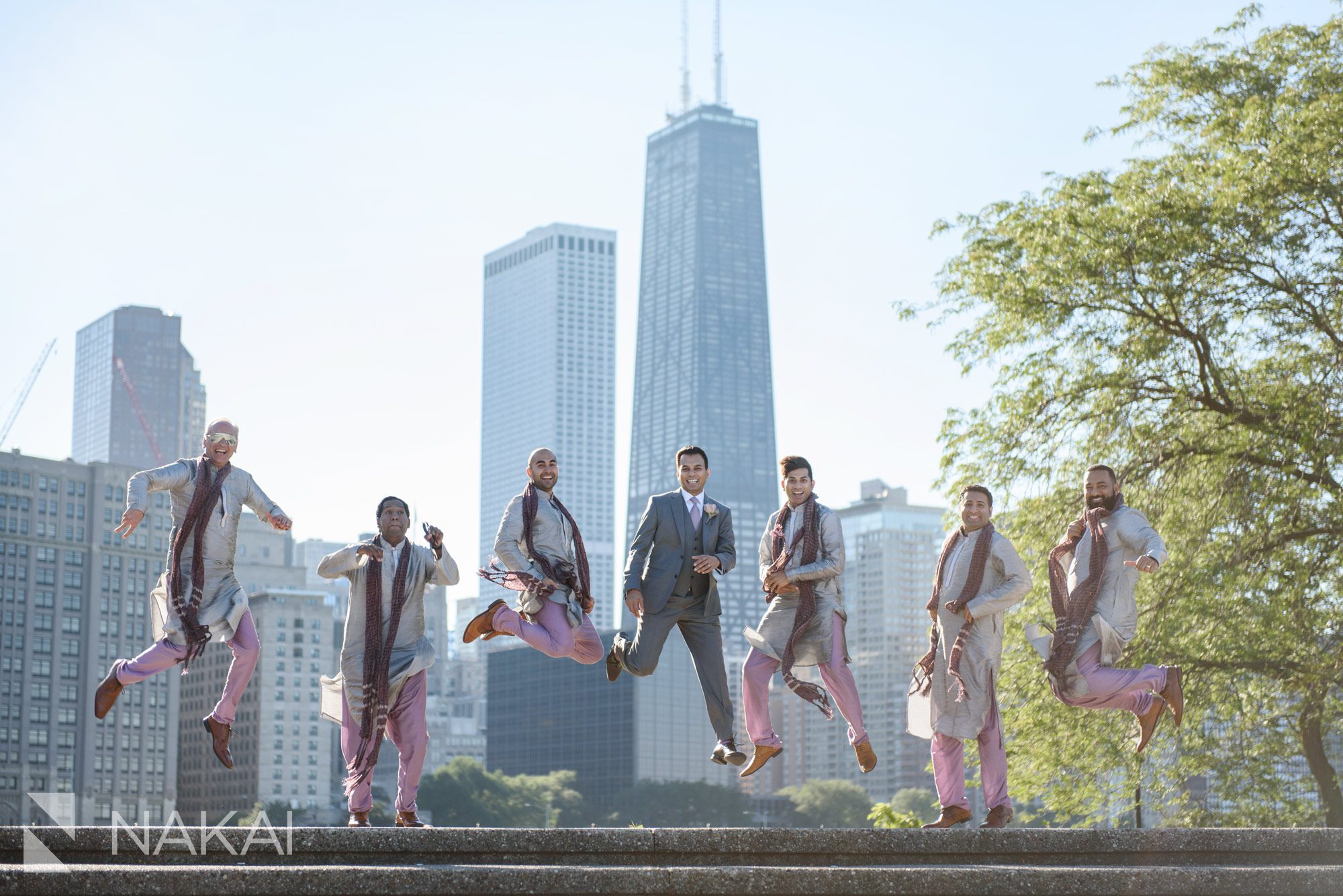 olive park wedding pictures Chicago skyline