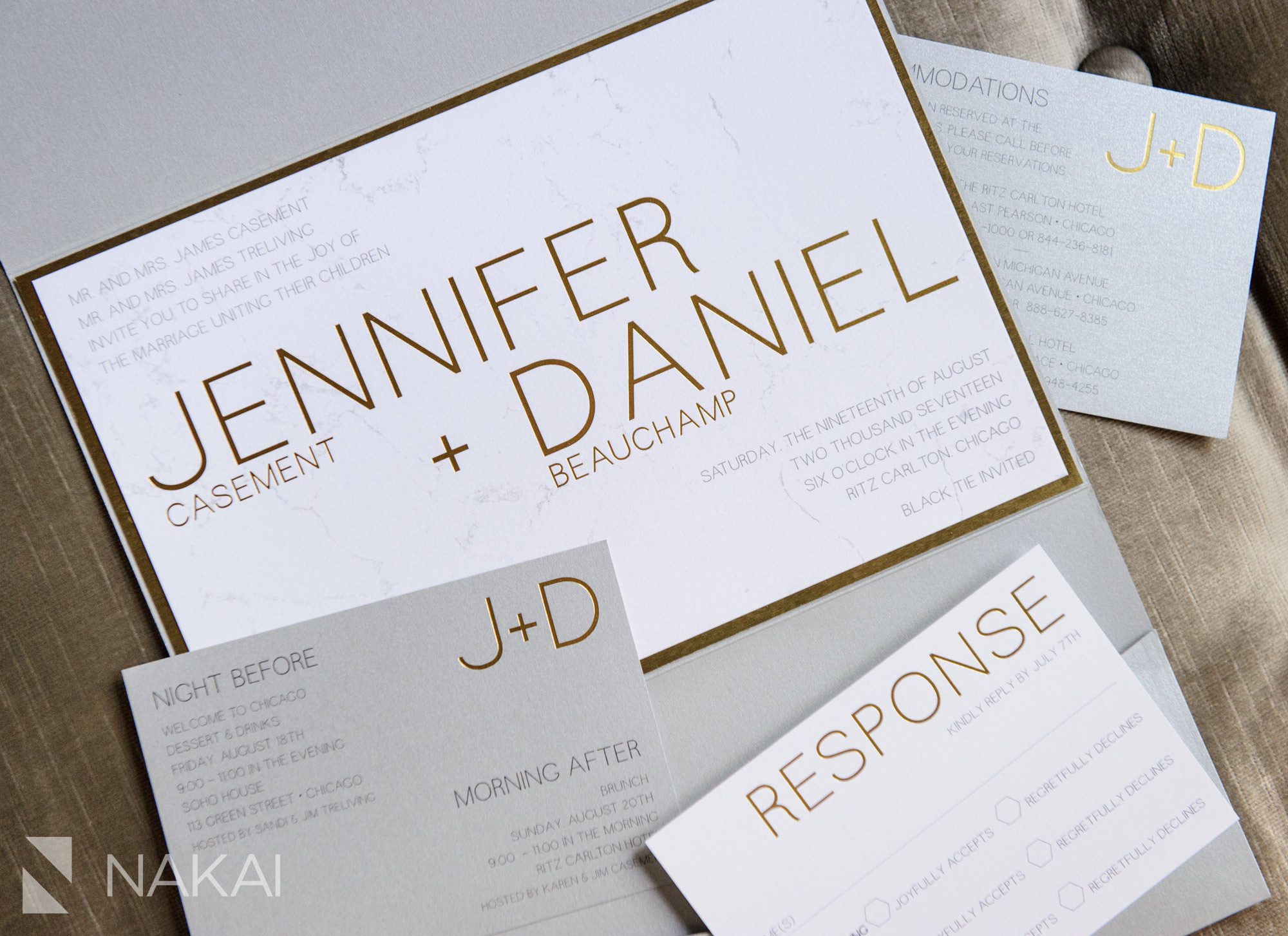 gold foil wedding invitation luxury photo Chicago letterpress 