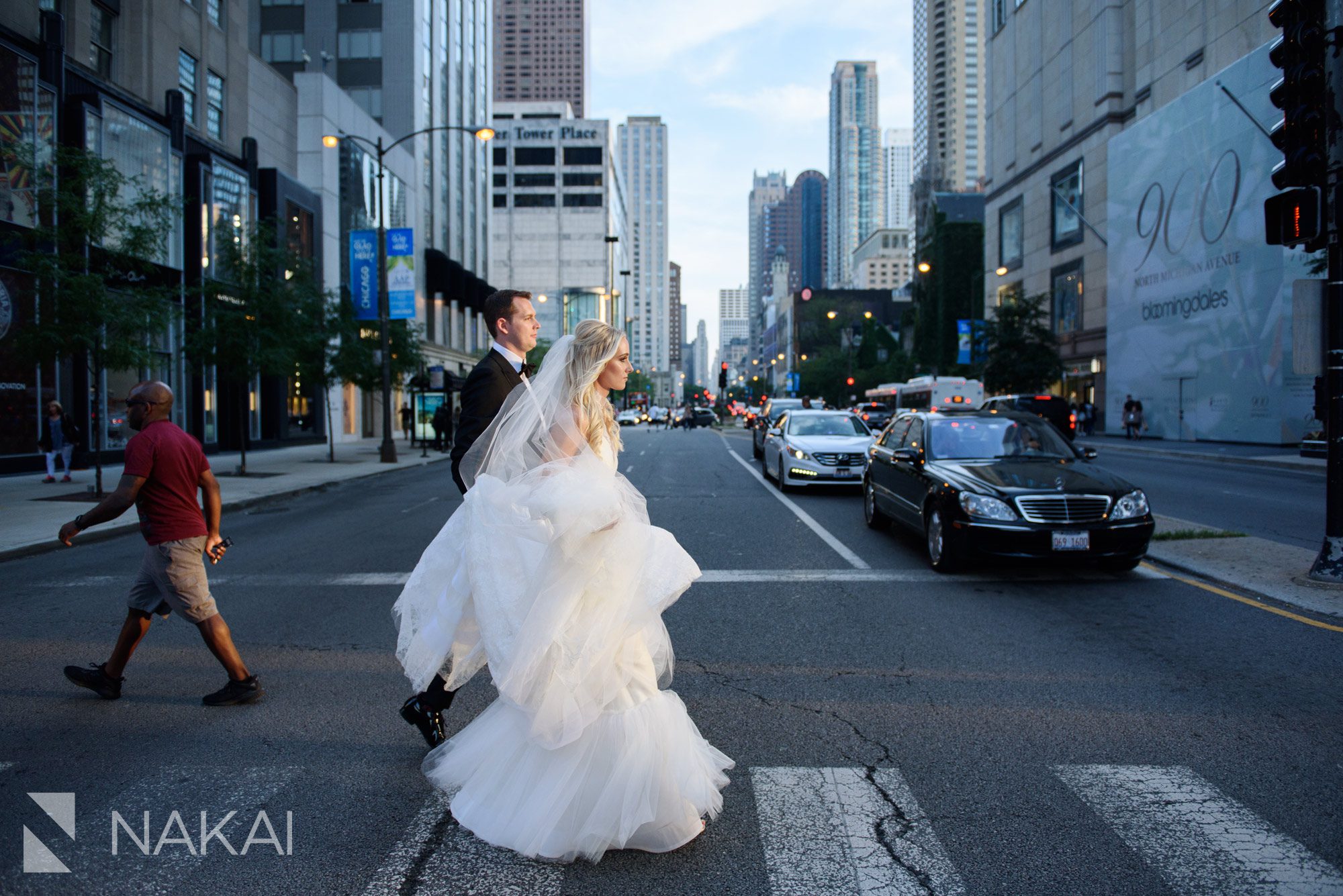 chicago Michigan avenue wedding photographer bride groom