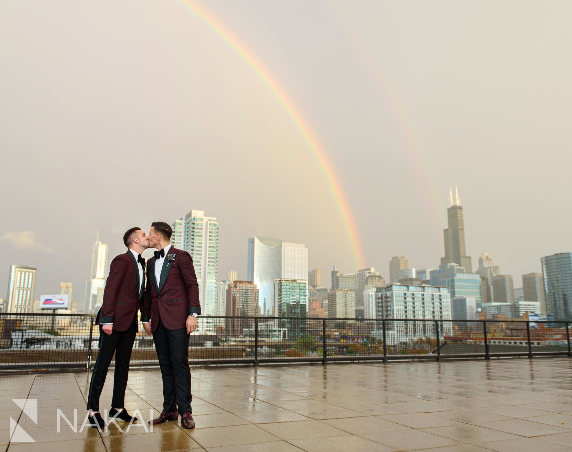 Chicago same sex wedding photos double rainbow