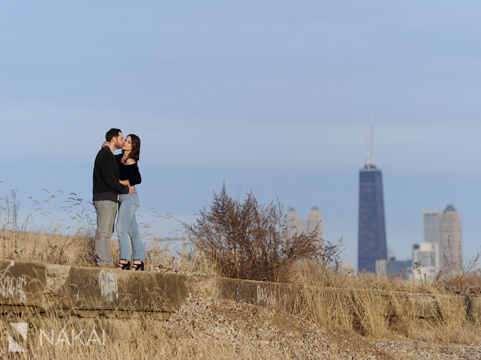 creative Chicago engagement pictures west loop railroad