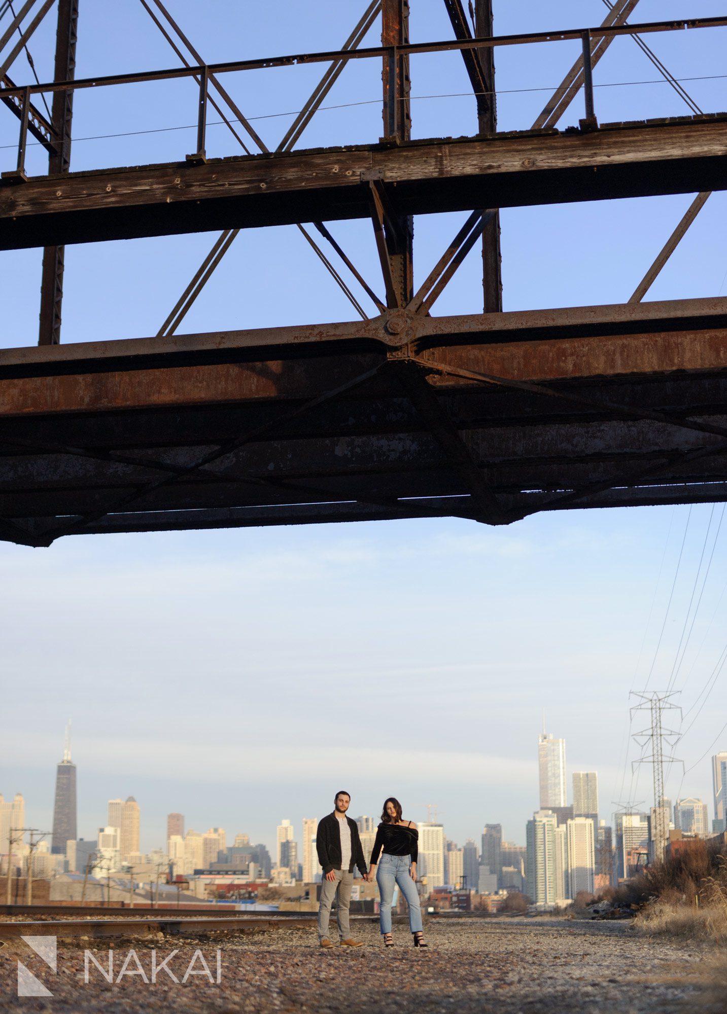 creative Chicago engagement photos west loop railroad