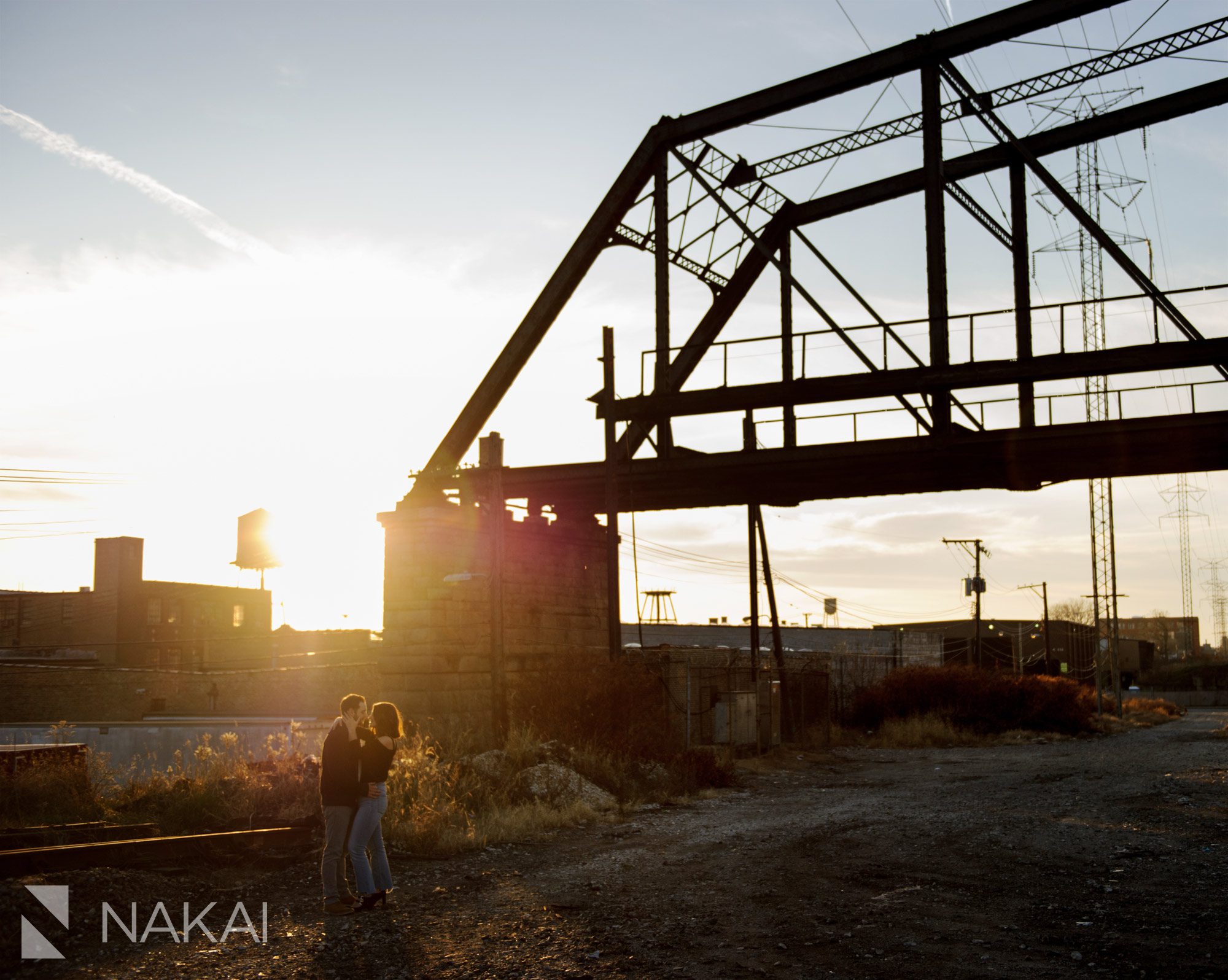 creative Chicago engagement photographer west loop railroad