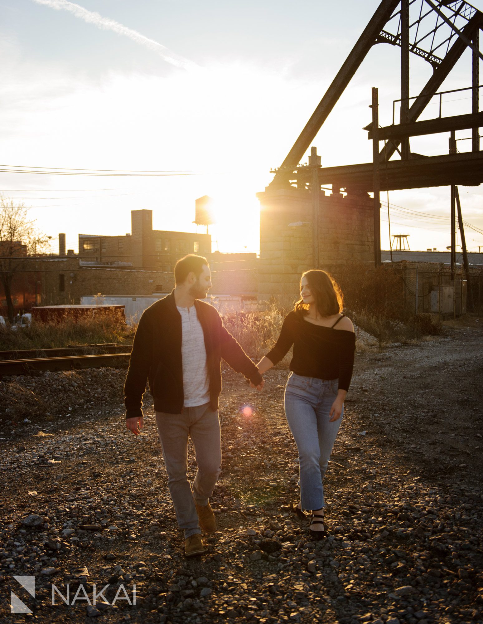 creative Chicago engagement pictures west loop railroad