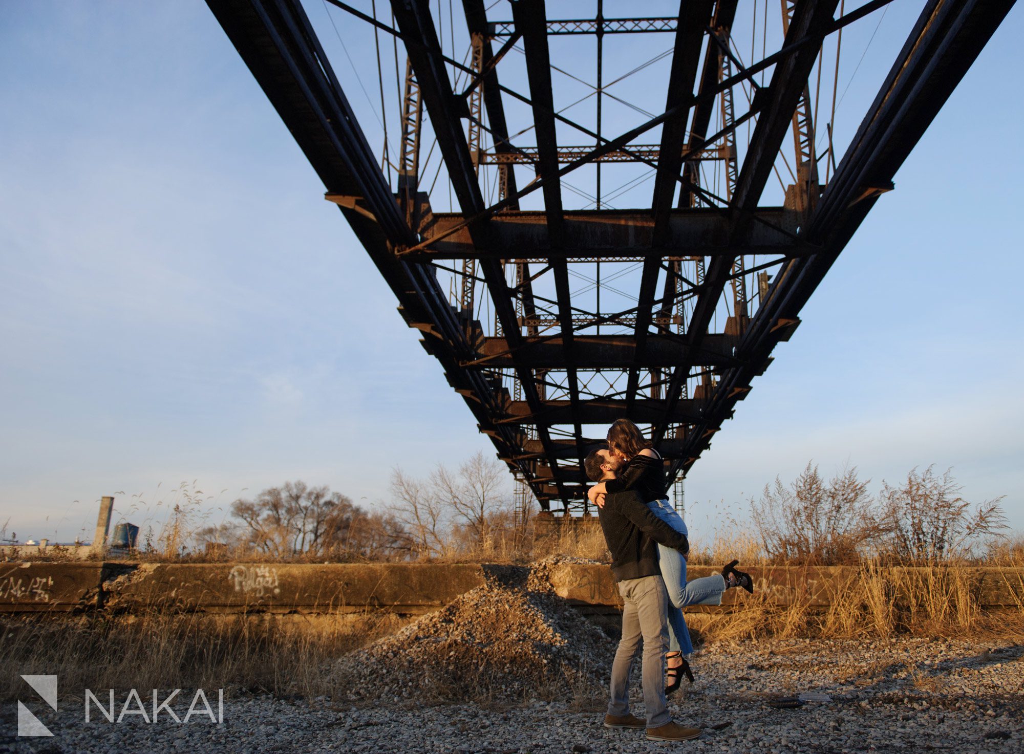 creative Chicago engagement photographer west loop railroad