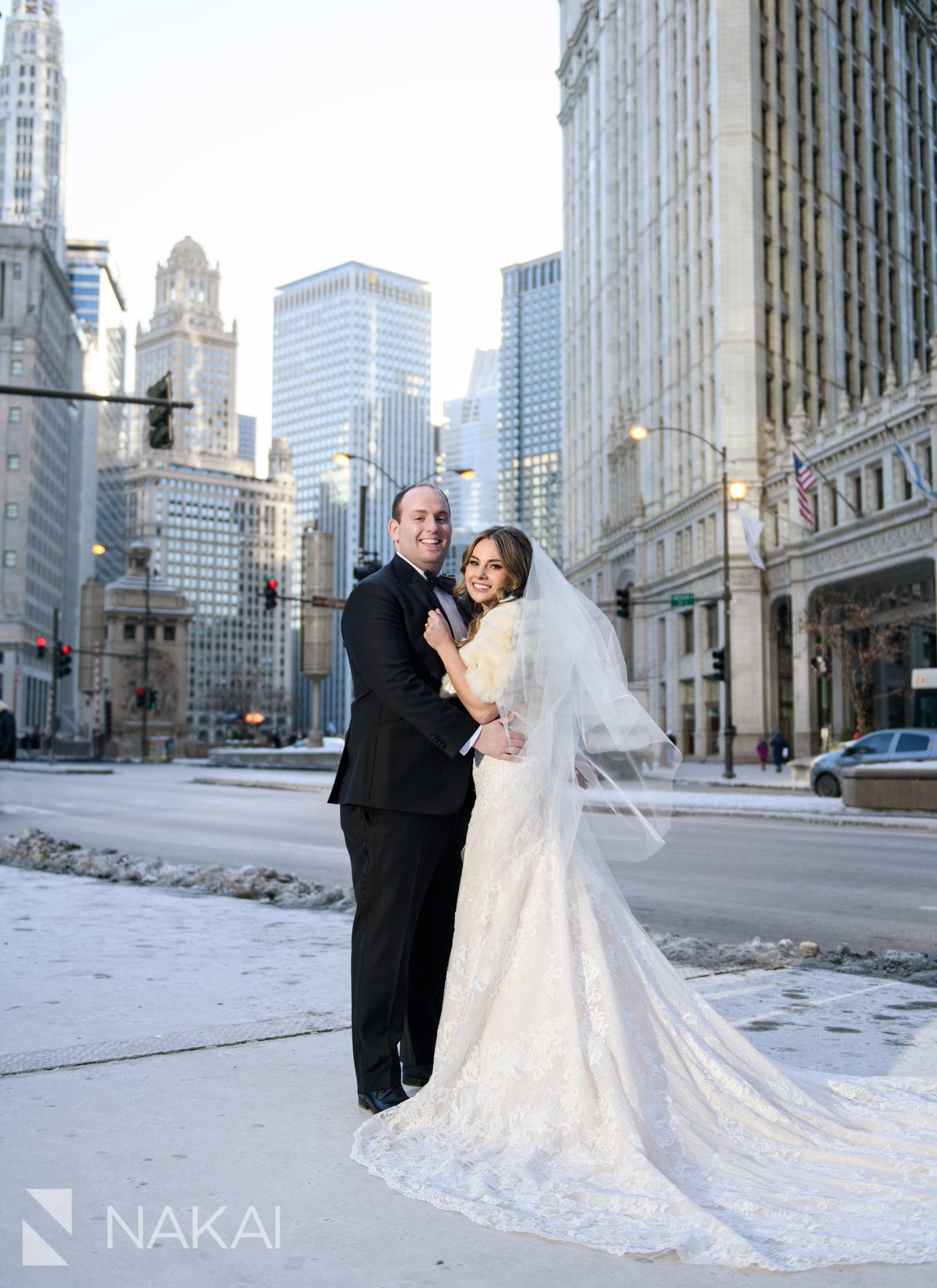 Winter Wedding Photos Michigan Ave Chicago Intercontinental Hotel