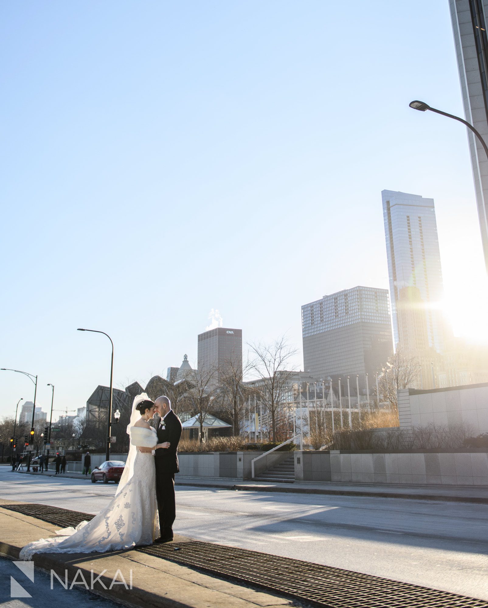 fairmont chicago wedding photo outside bride groom