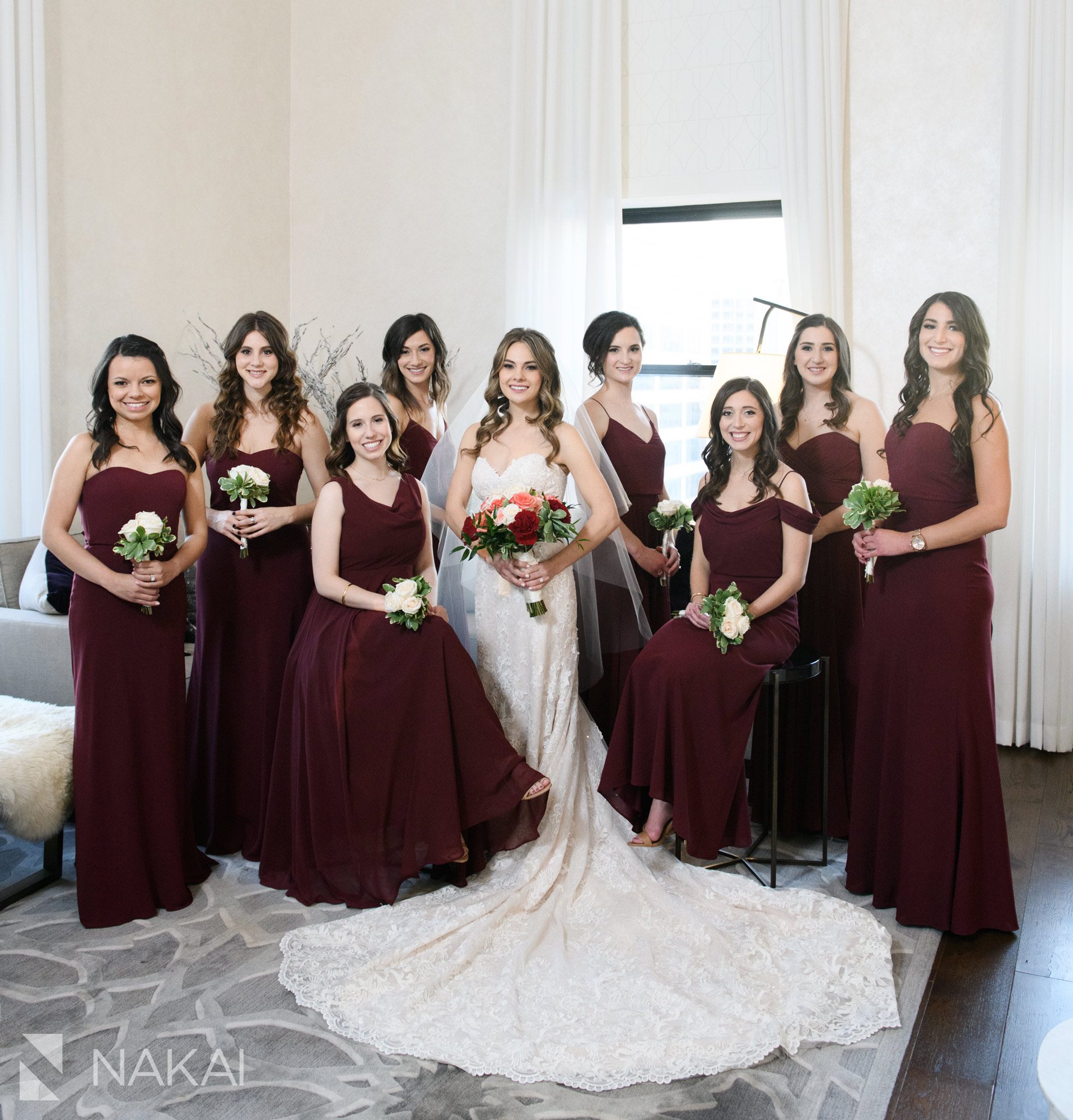 chicago intercontinental magnificent mile wedding photo bridal party