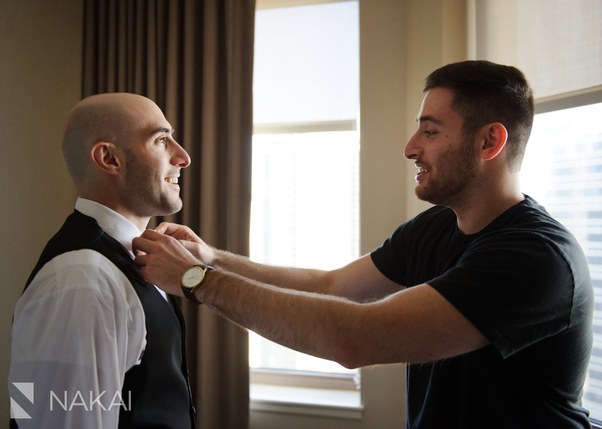 fairmont chicago wedding pictures getting ready groom