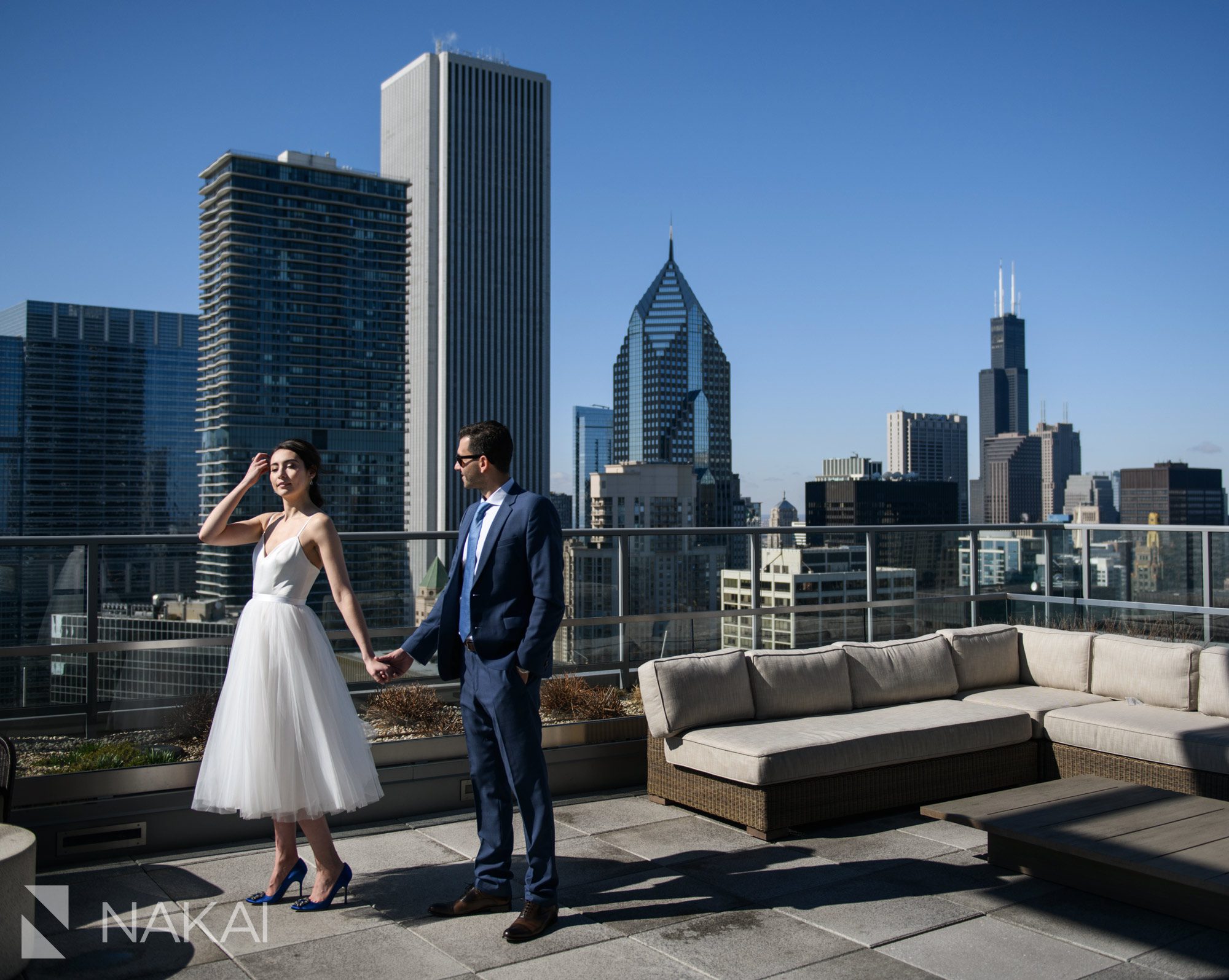 Chicago wedding photo rooftop skyline