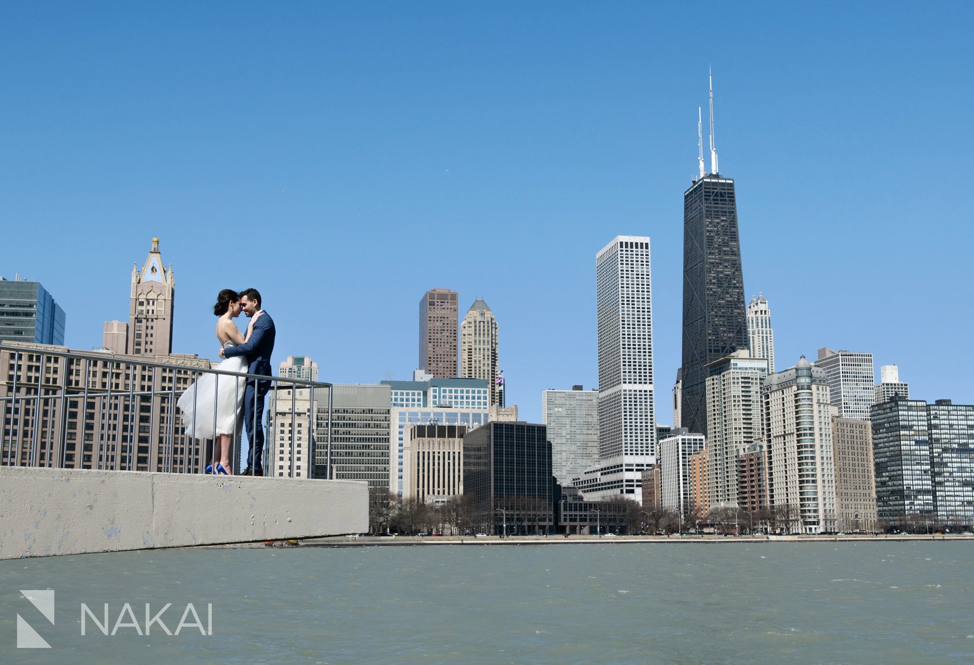 chicago skyline wedding photo olive park