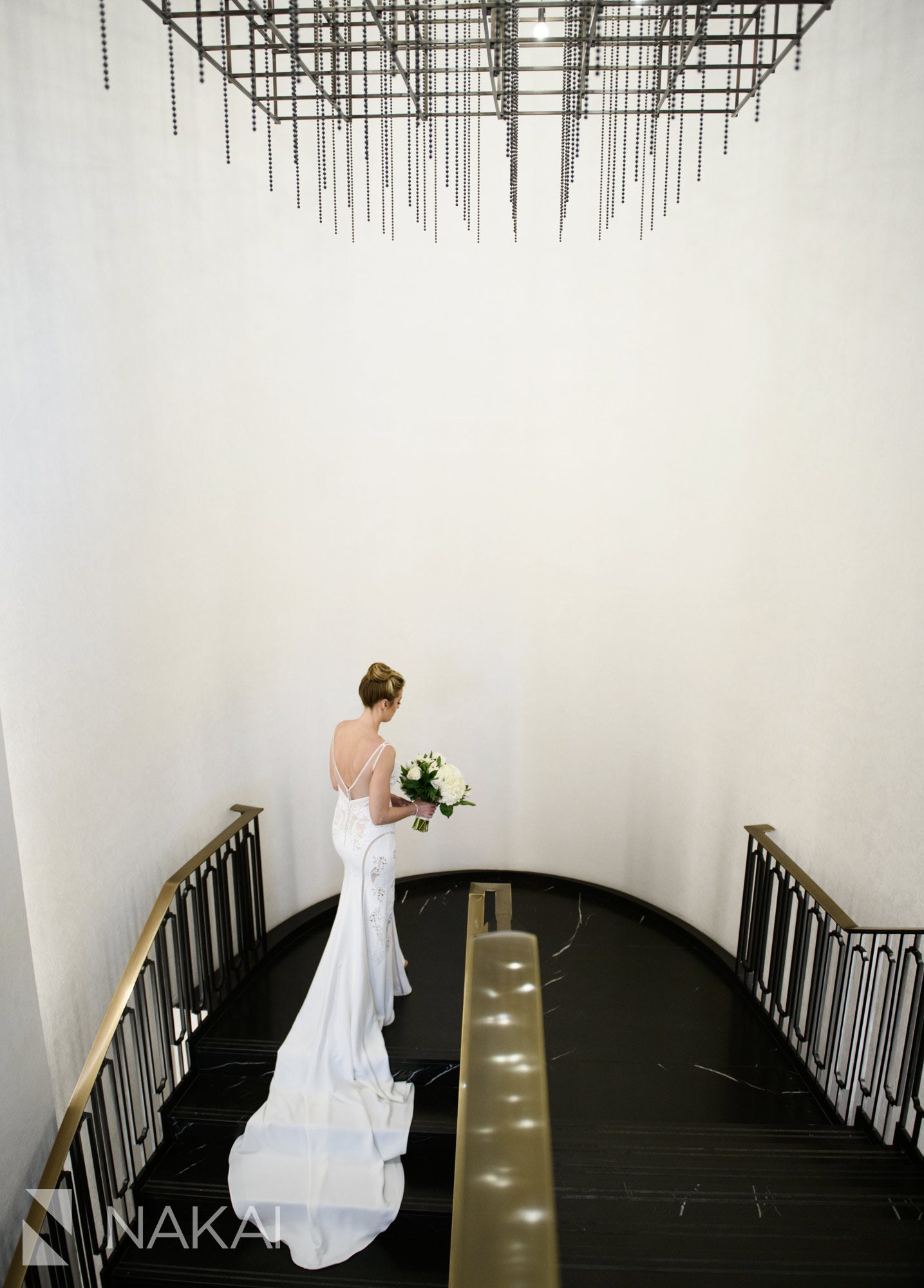 londonhouse Chicago wedding photo lobby bride staircase