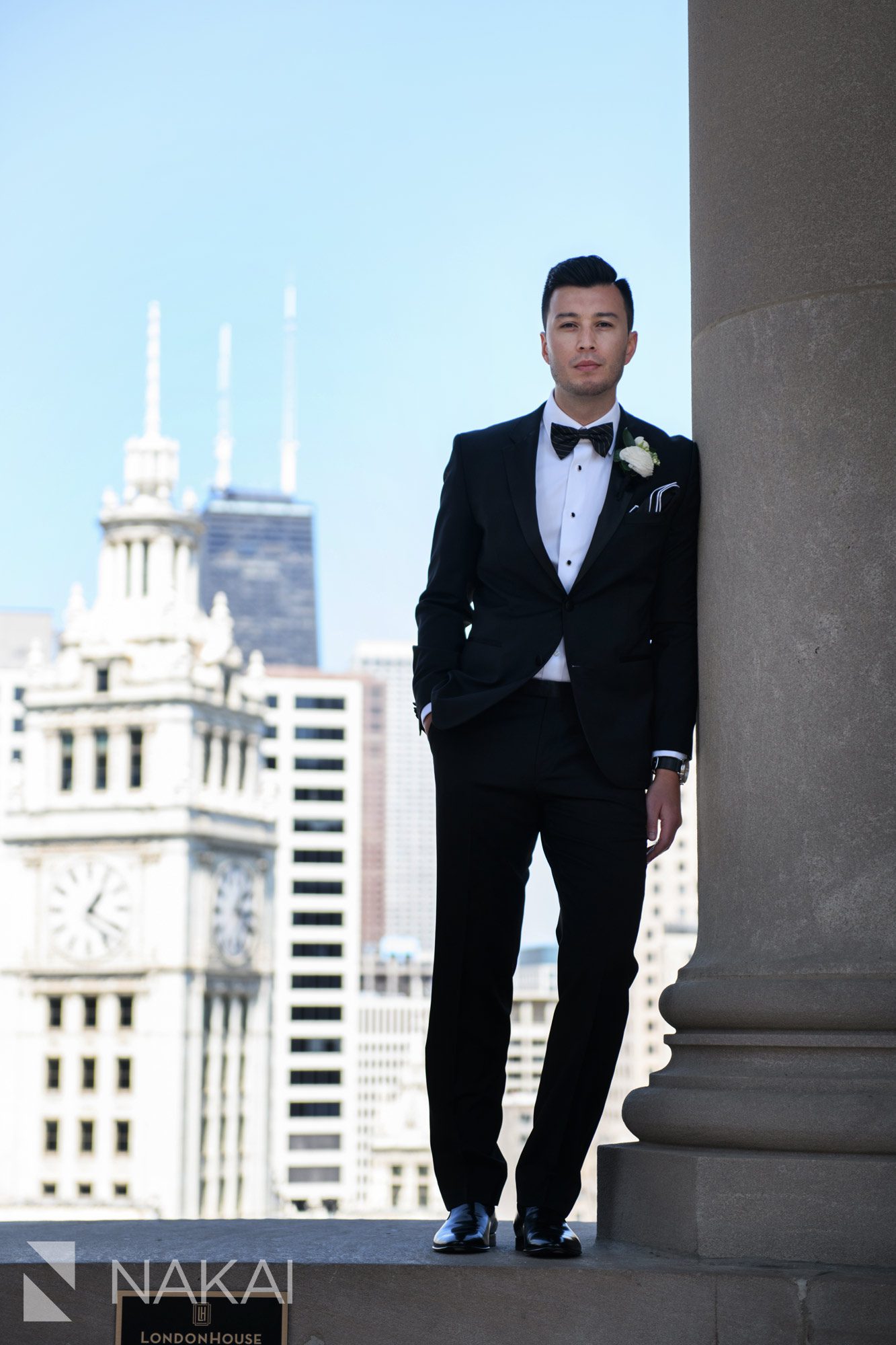 londonhouse Chicago wedding photographer groom cupola rooftop
