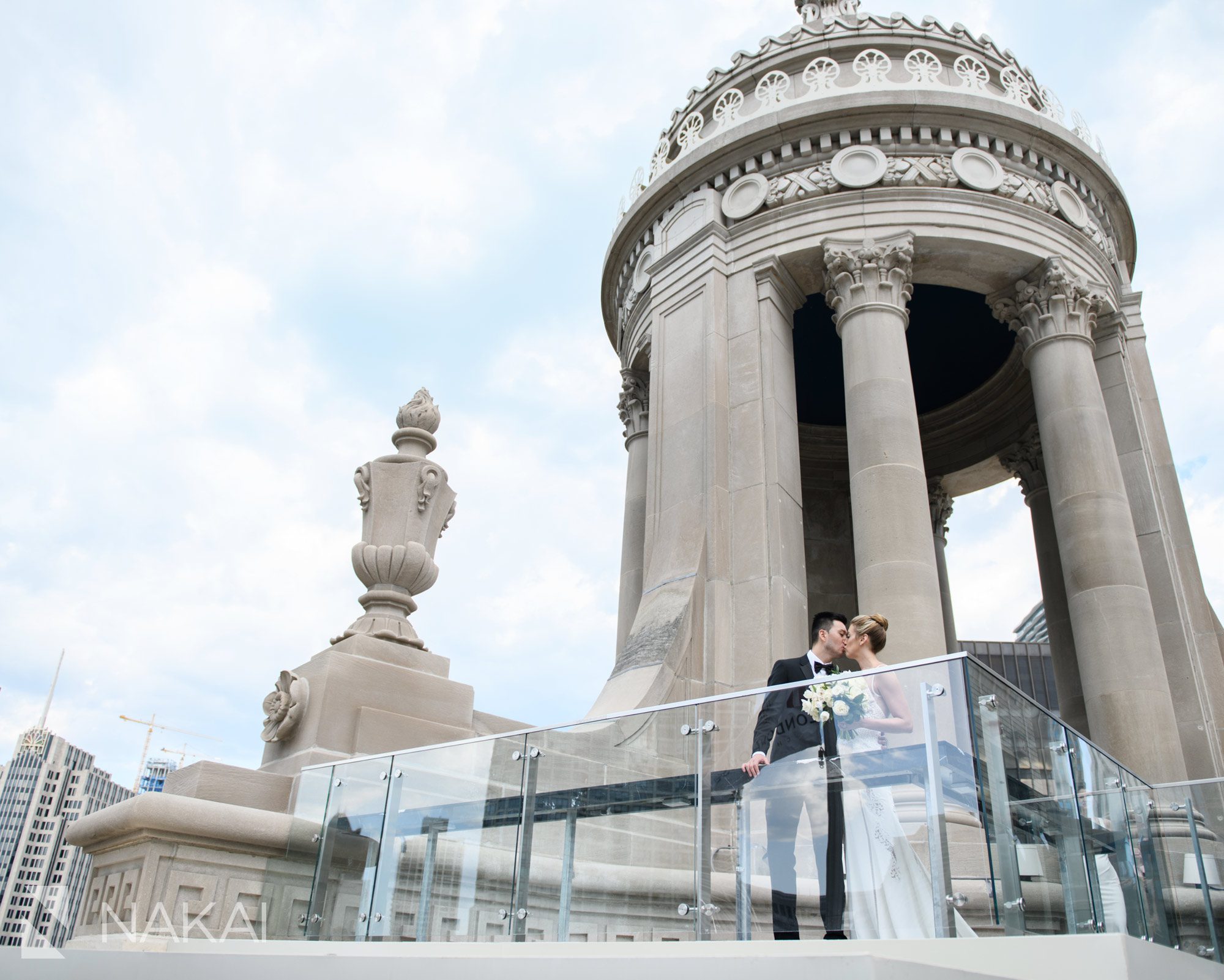 rooftop londonhouse wedding photo Chicago cupola bride groom