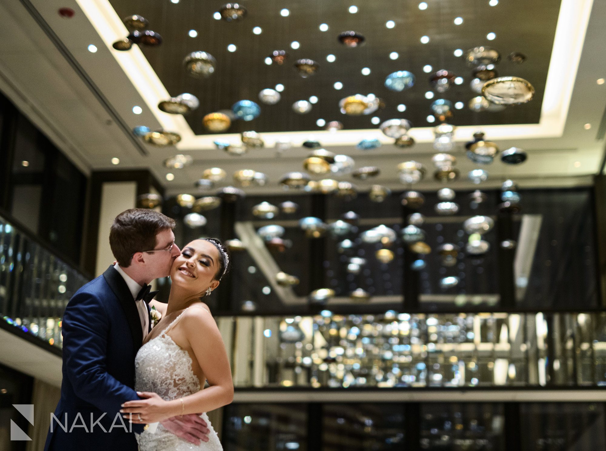 Langham Chicago wedding photo lobby bride and groom