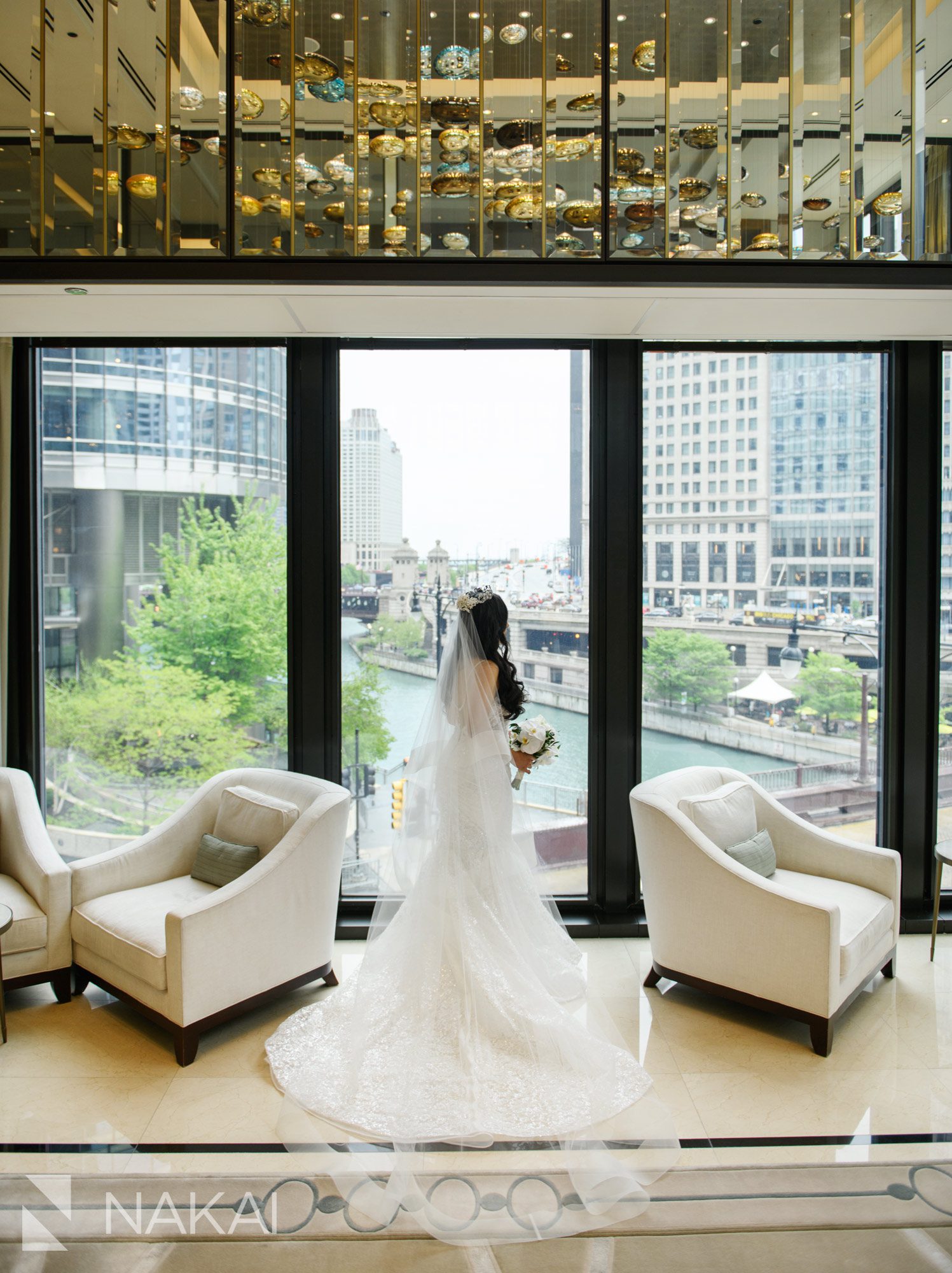 langham Chicago wedding photographer lobby bride portrait