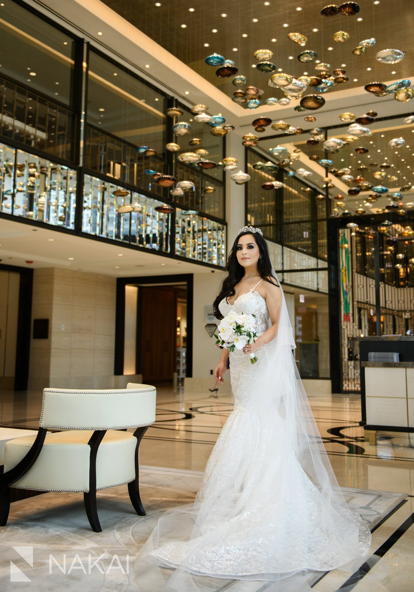 langham Chicago wedding photographer lobby bride portrait