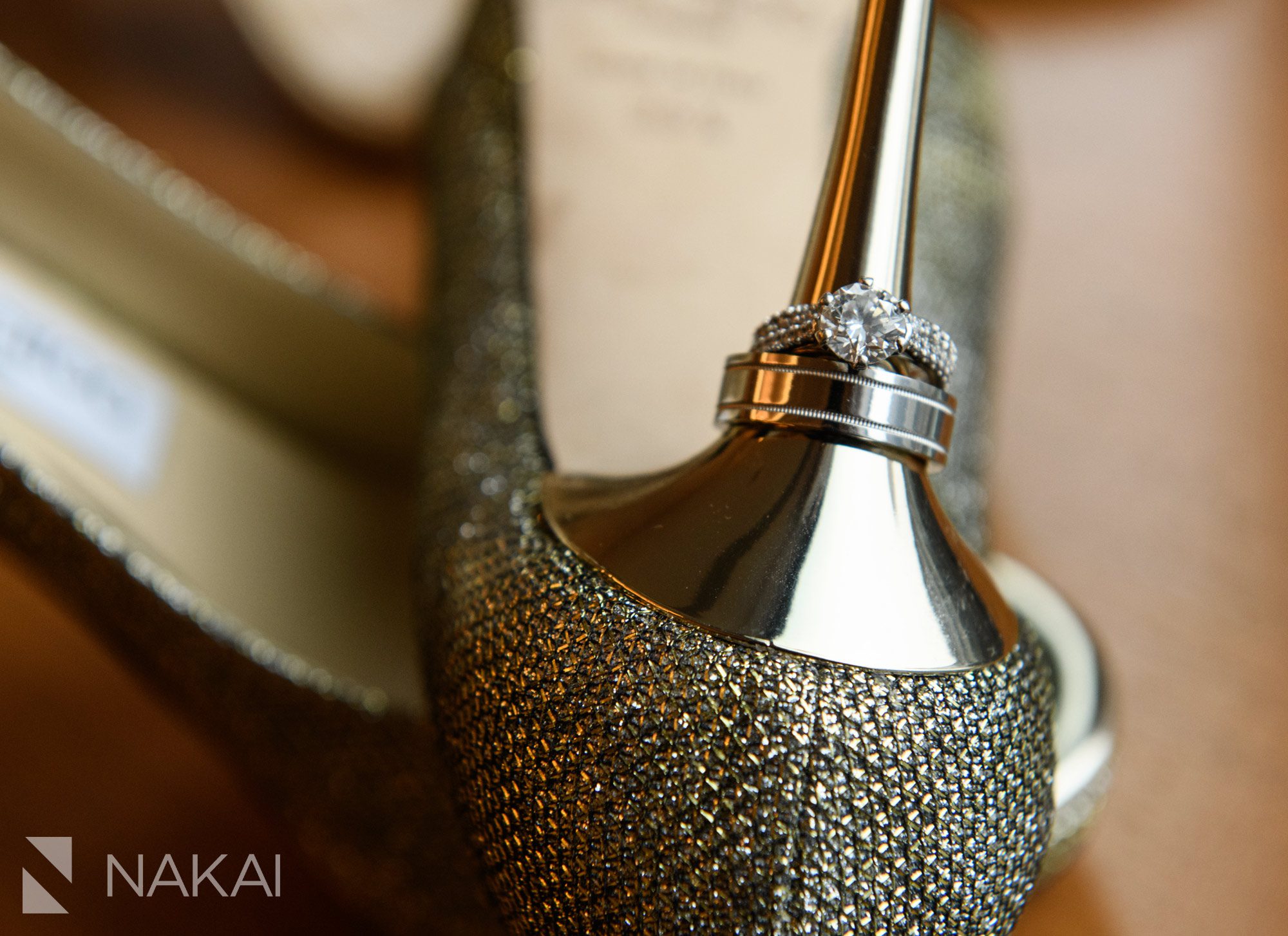 langham chicago wedding photos luxury details rings shoes