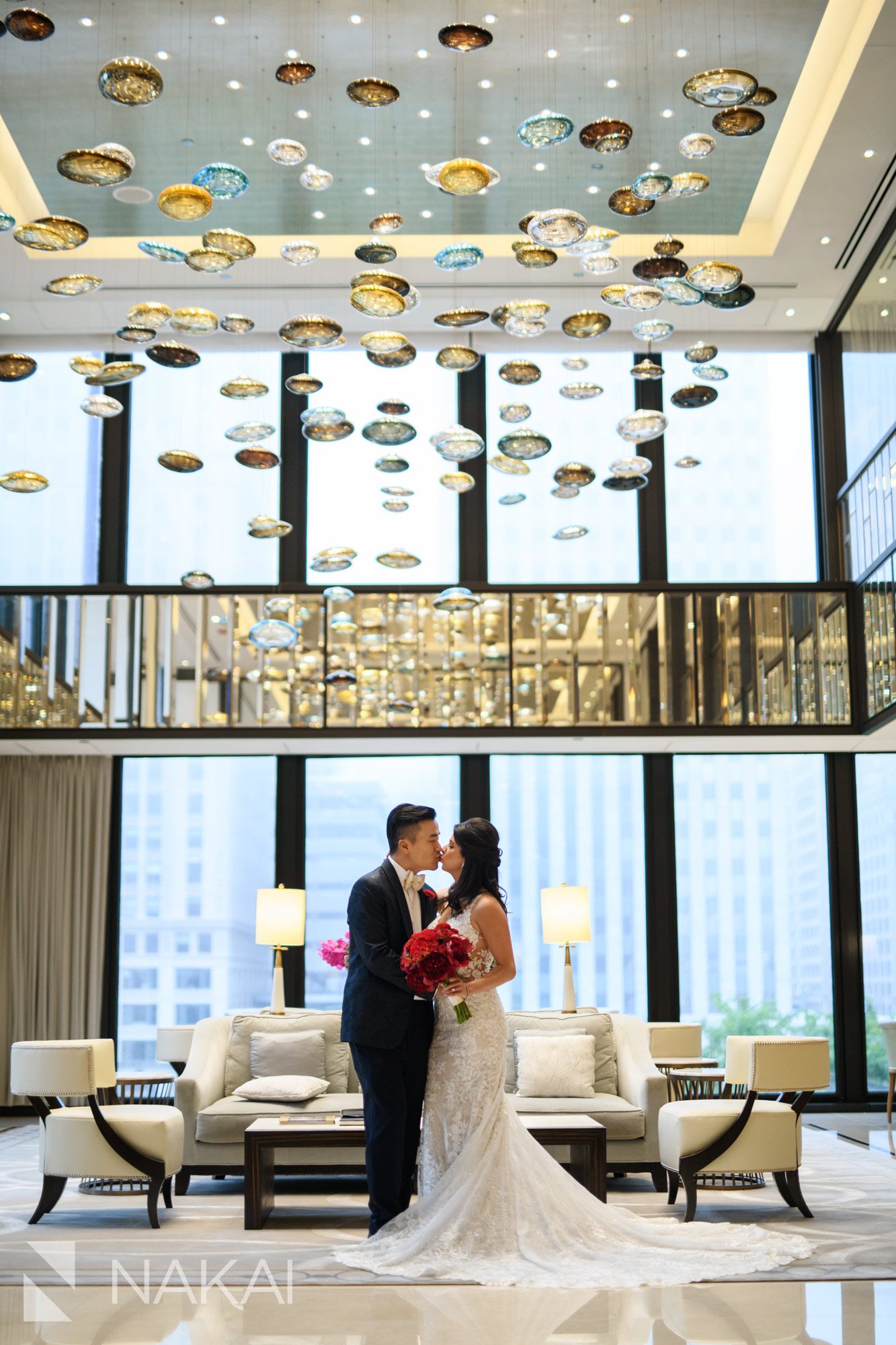 best Langham Chicago wedding photos lobby bride groom